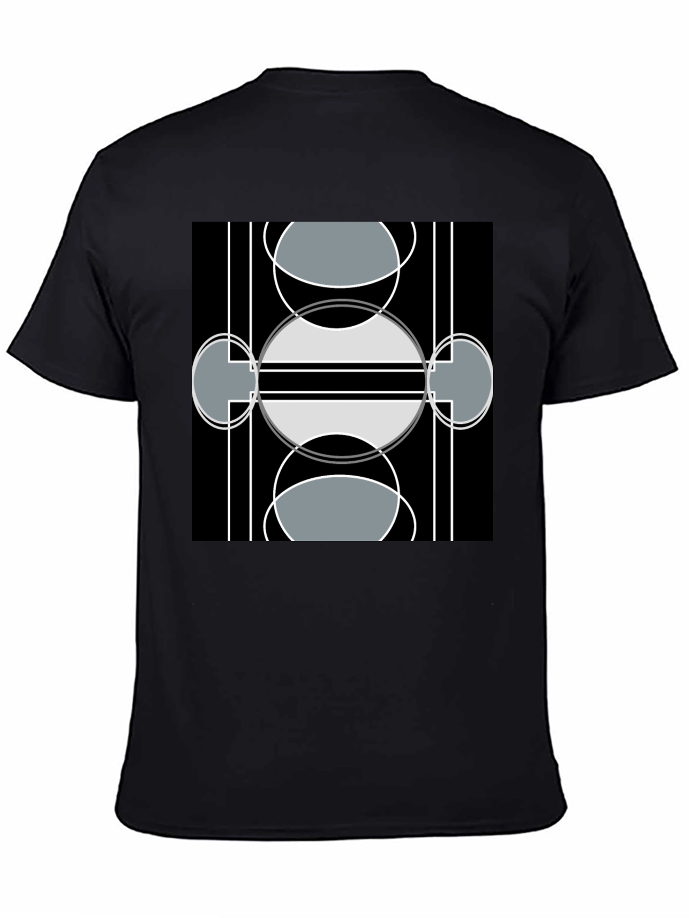 Black Modern Geometric Design Black T-Shirt view 4