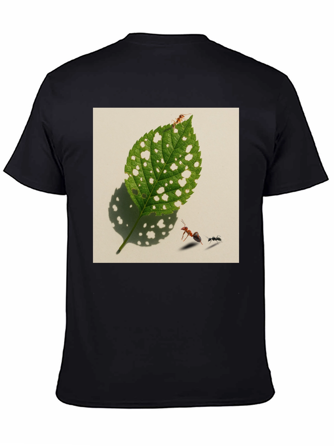 Black Ants & Leaf Graphic Tee - Unique Nature Shirt view 4