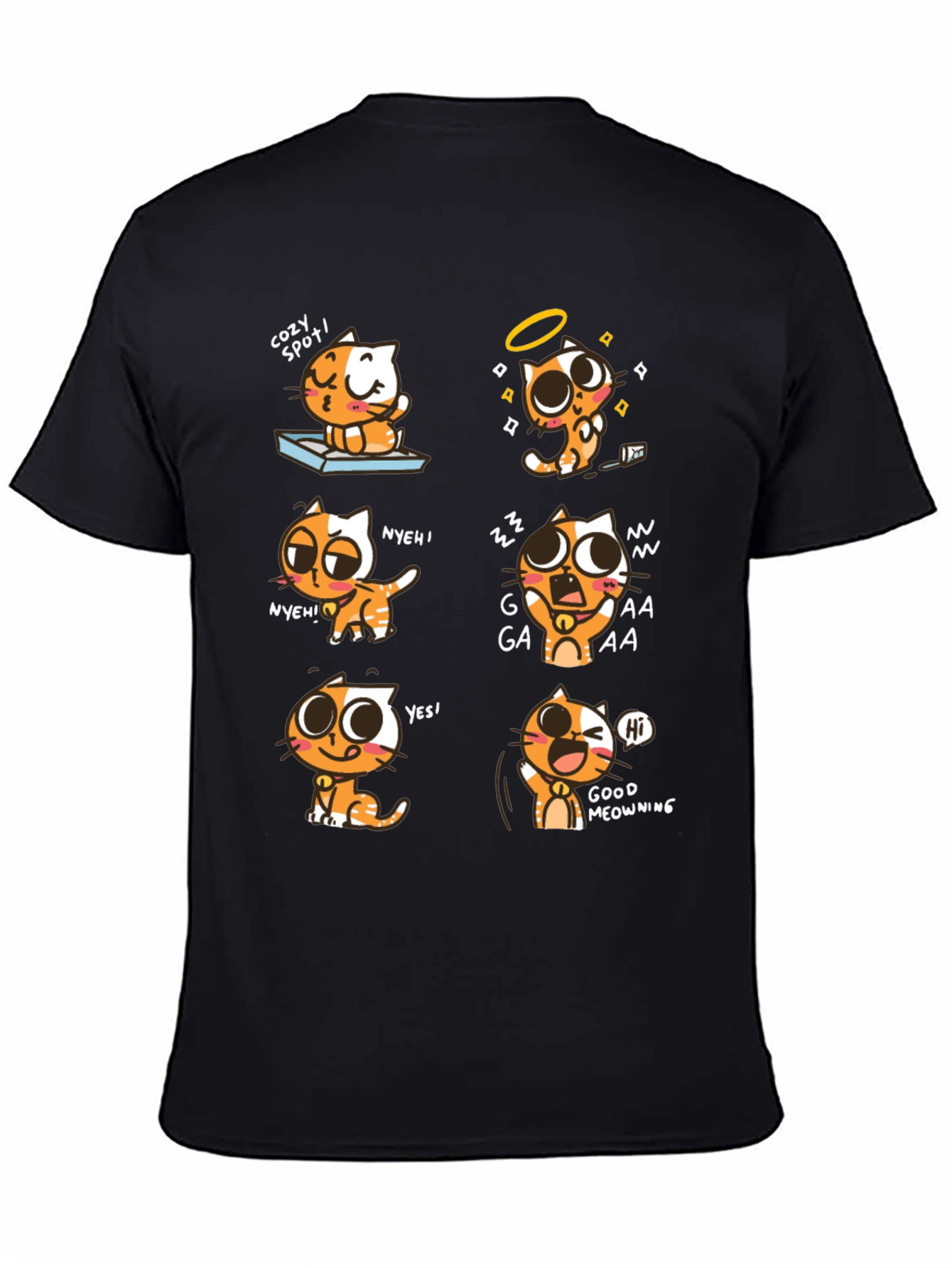 Black Cartoon Cat Graphic Tee -  Playful Comfort view 4