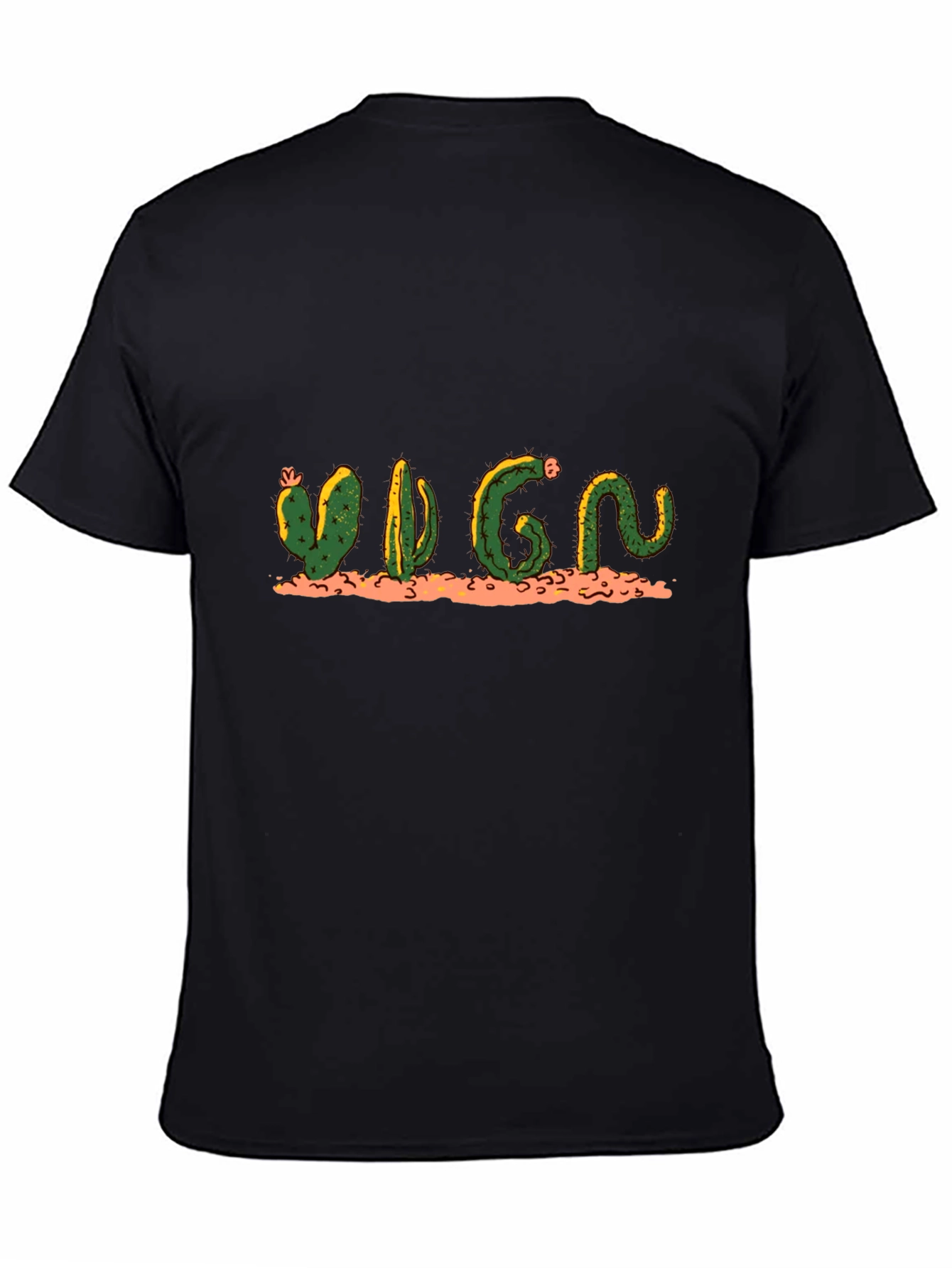 Black Cactus Word Art Black T-Shirt view 4