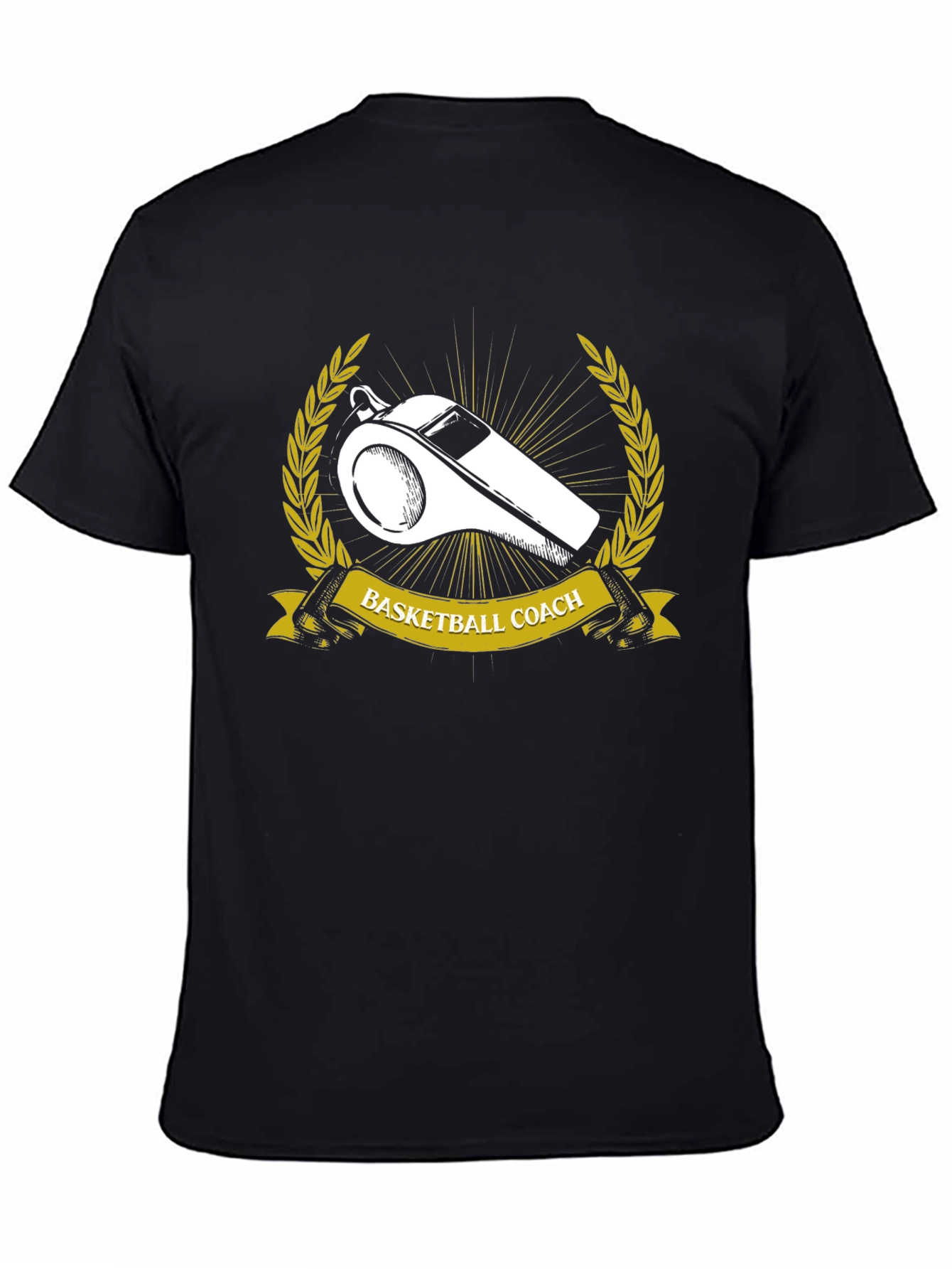 Black Basketball Coach T-Shirt Whistle Gold Wreath view 4