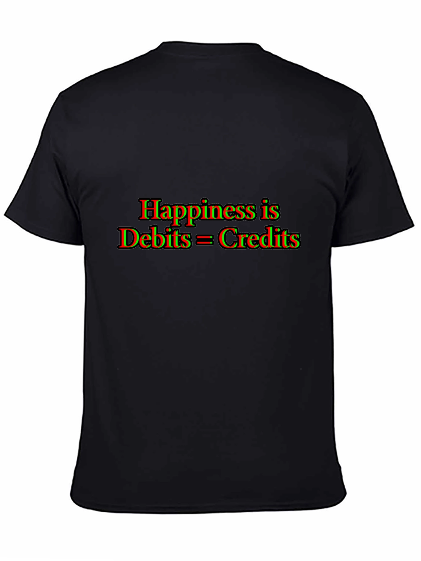 Black Accountant Humor T-Shirt: Happiness is Debits = Credits view 4