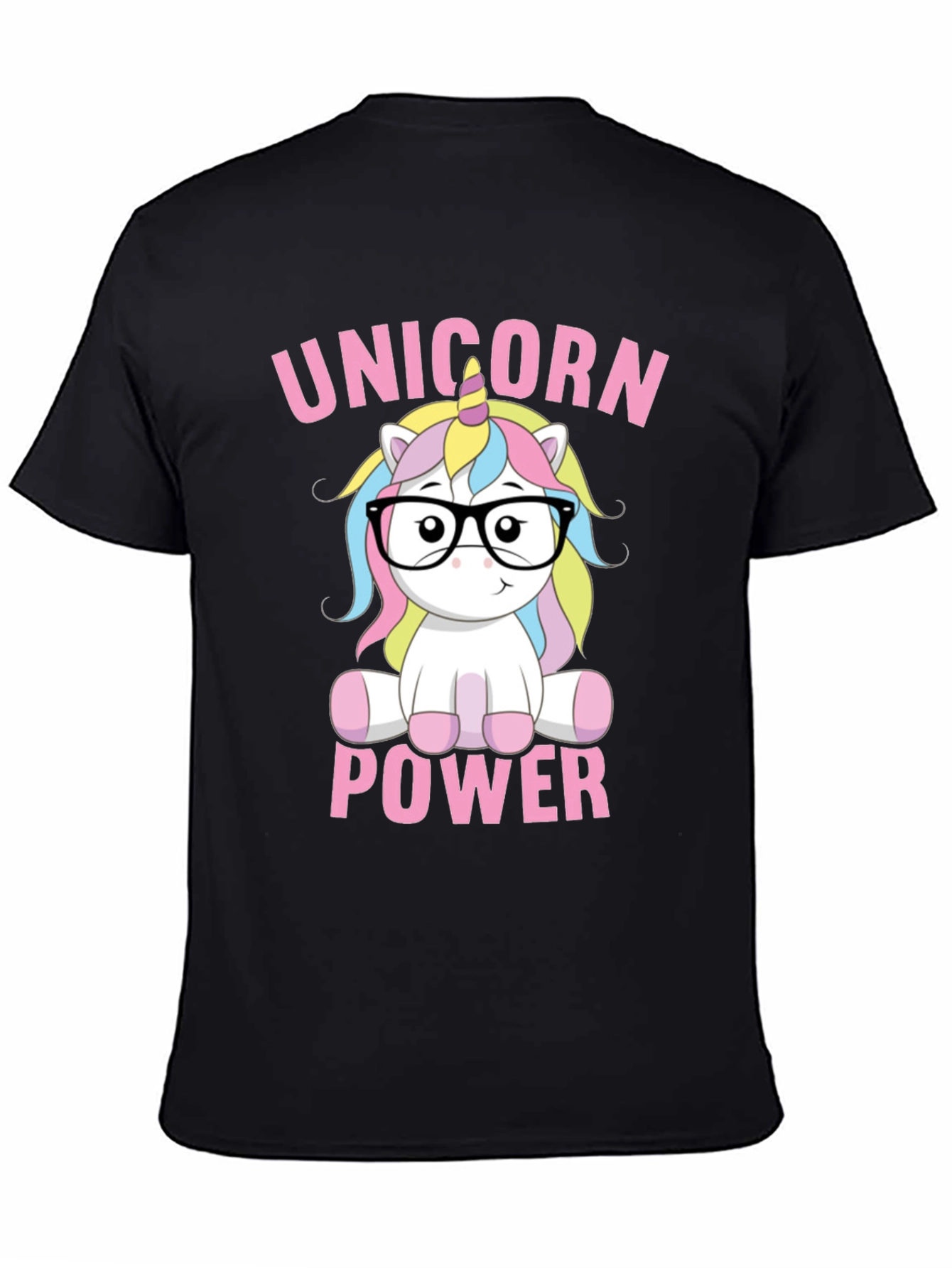 Black Unicorn Power T-Shirt - Cute Cartoon Design view 4