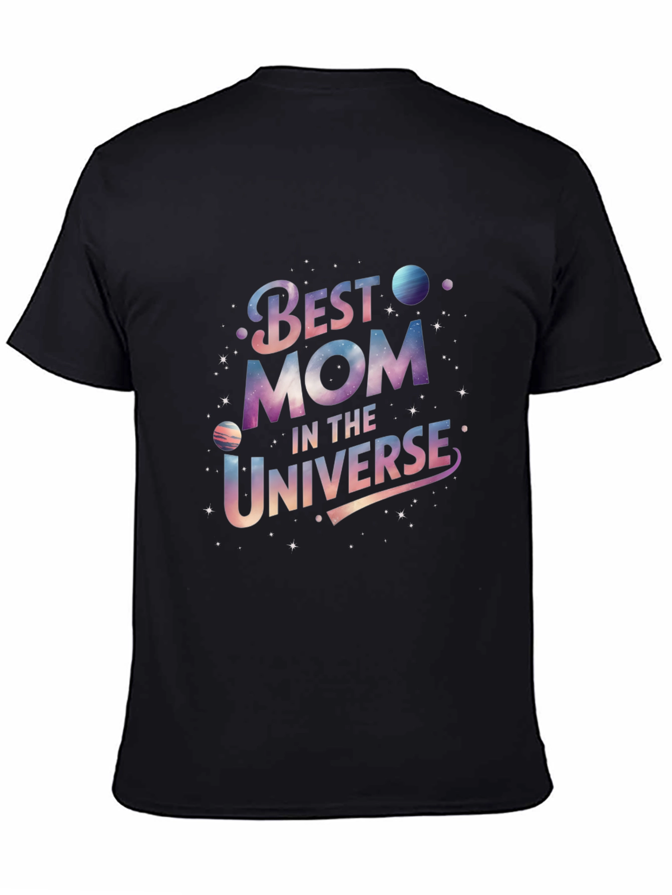 Black Best Mom in the Universe Black Graphic T-Shirt view 4