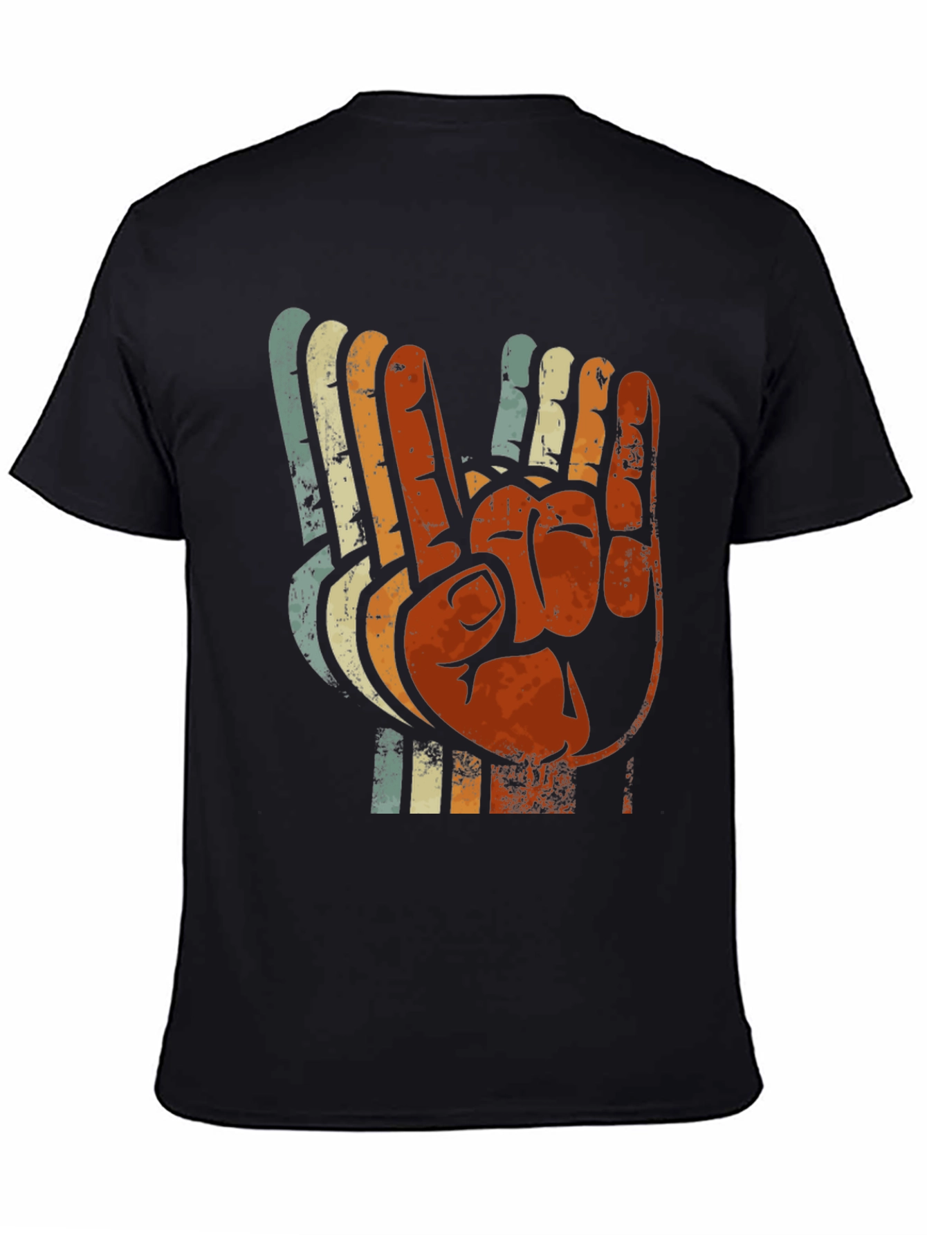 Black Vintage Retro Hand Gesture Graphic T-Shirt view 4