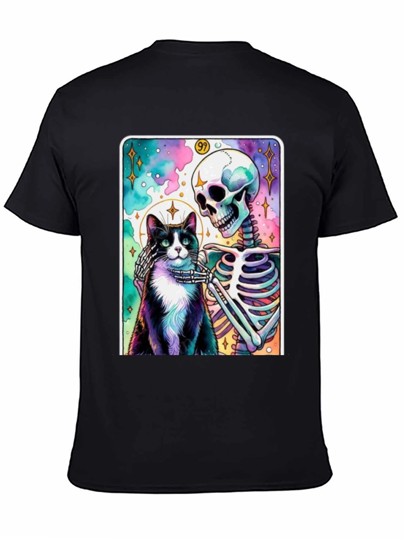 Black Cat & Skeleton Graphic Tee - Unique Design view 4