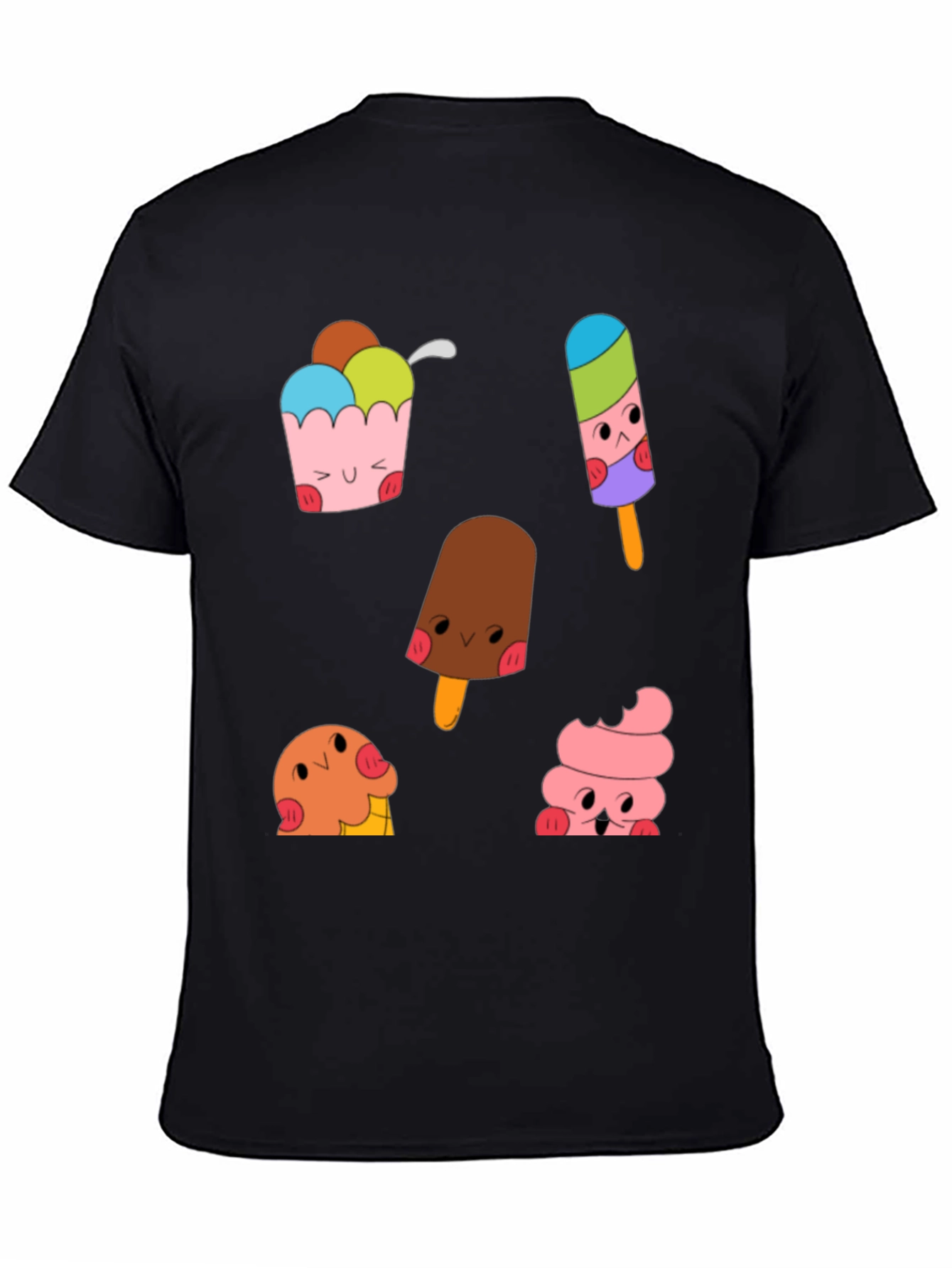 Black Cute Cartoon Ice Cream Graphic Tee view 4