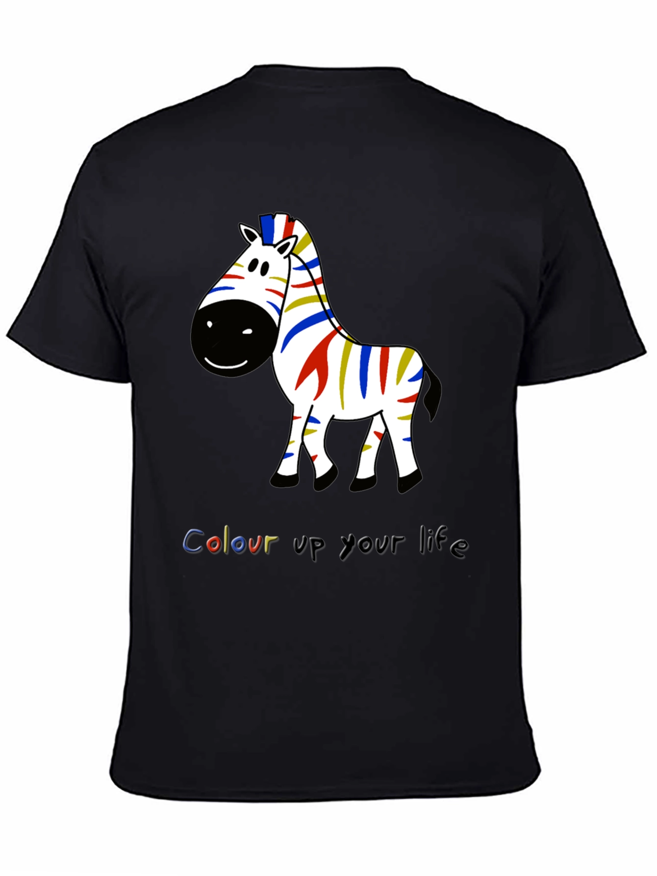 Black Colorful Zebra Graphic Tee - Men's Black T-Shirt view 4