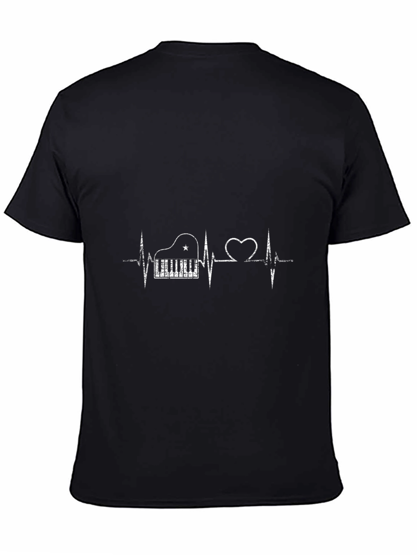 Black Piano Heartbeat Men's Black T-Shirt view 4