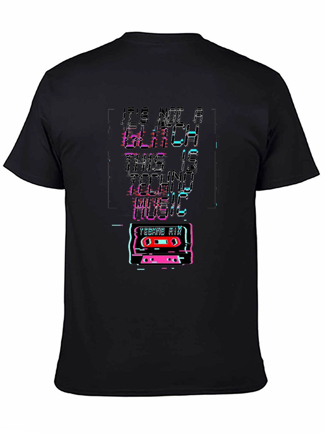 Black Retro Techno Music Glitch T-Shirt view 4