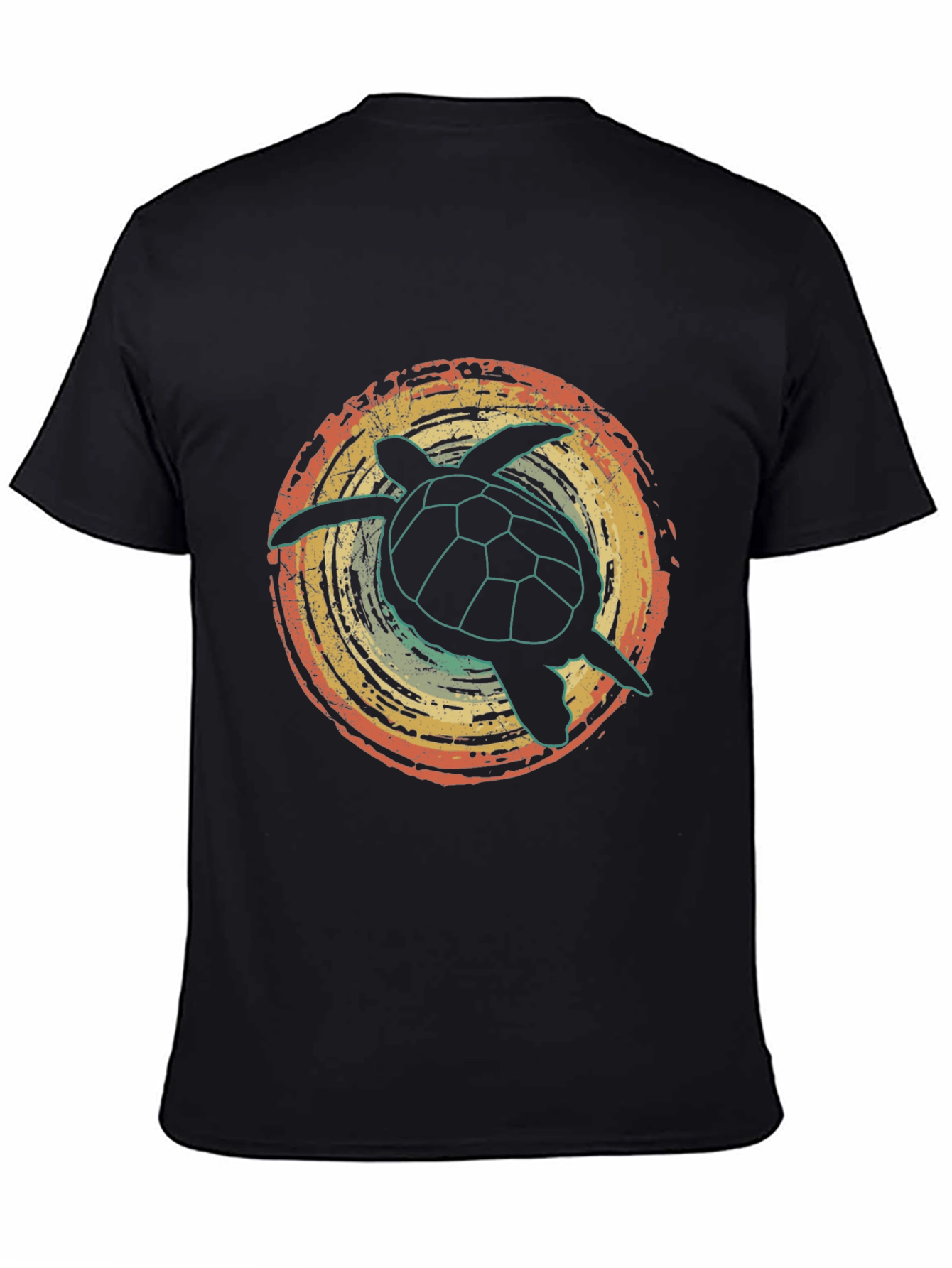 Black Retro Turtle Graphic Tee - Vintage Style Black T-Shirt view 4