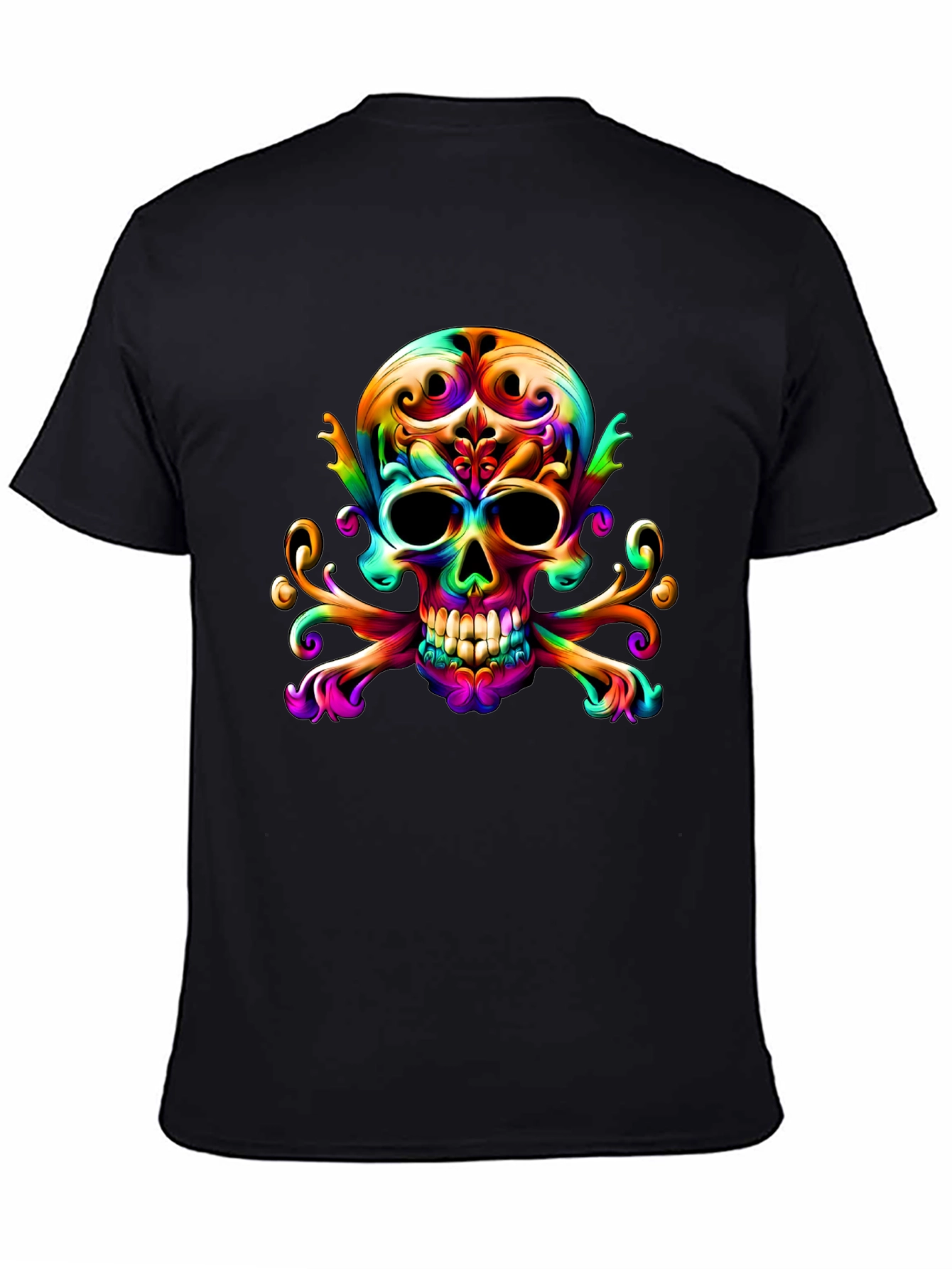 Black Colorful Skull & Crossbones Graphic Tee view 4