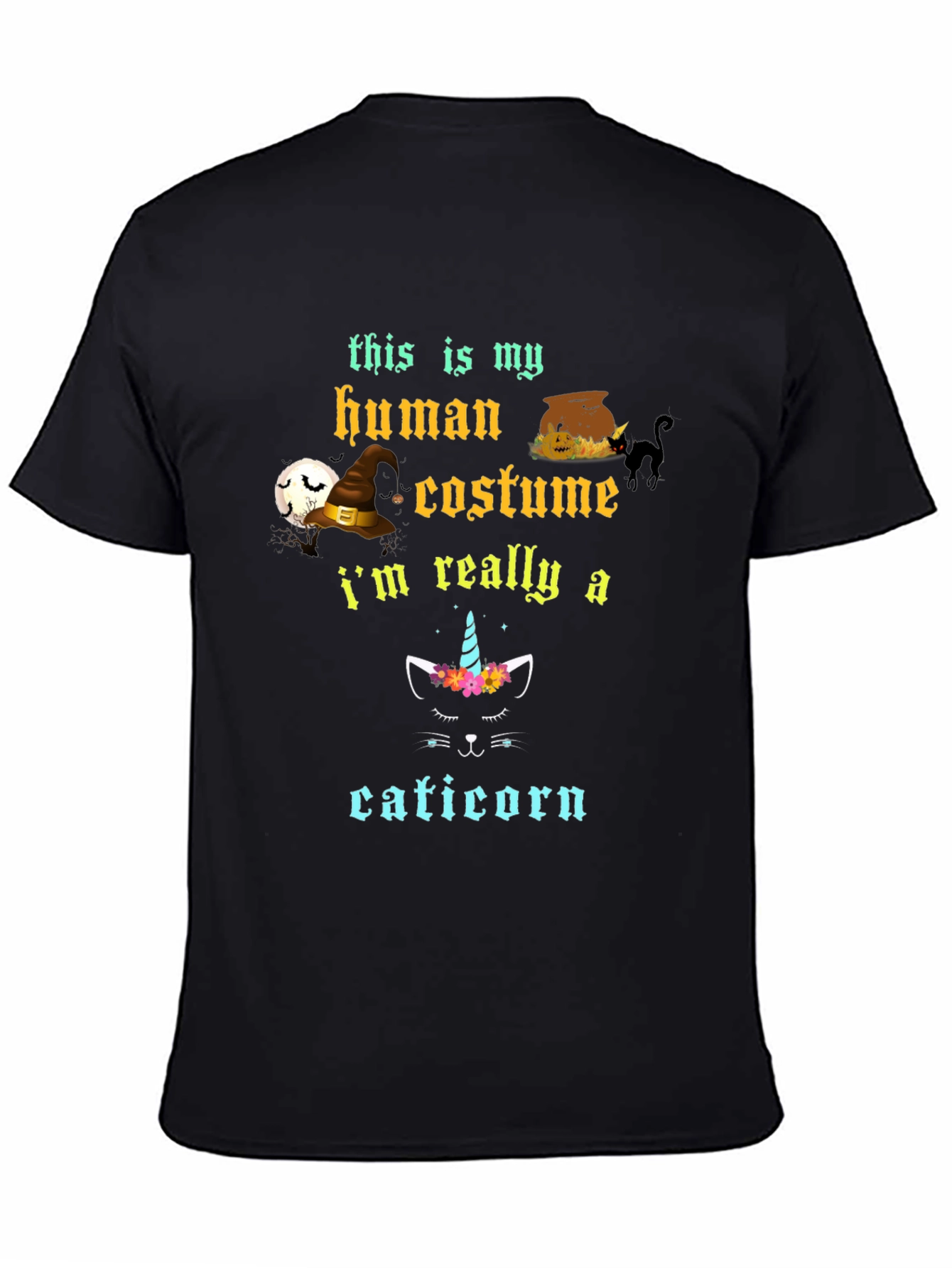 Black Cat Halloween Costume Graphic T-Shirt view 4