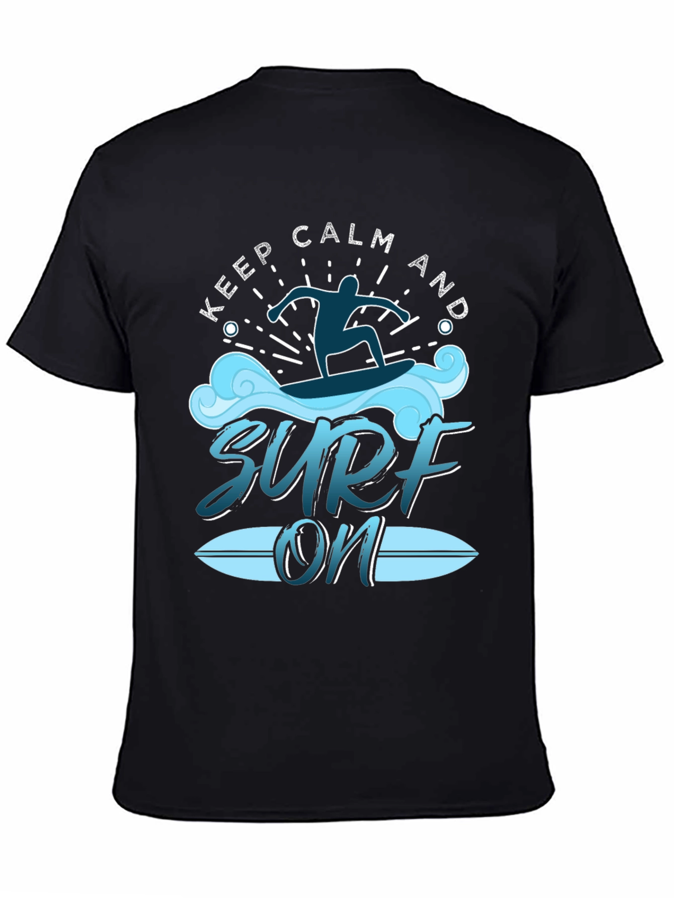 Black Keep Calm and Surf On Black T-Shirt view 4