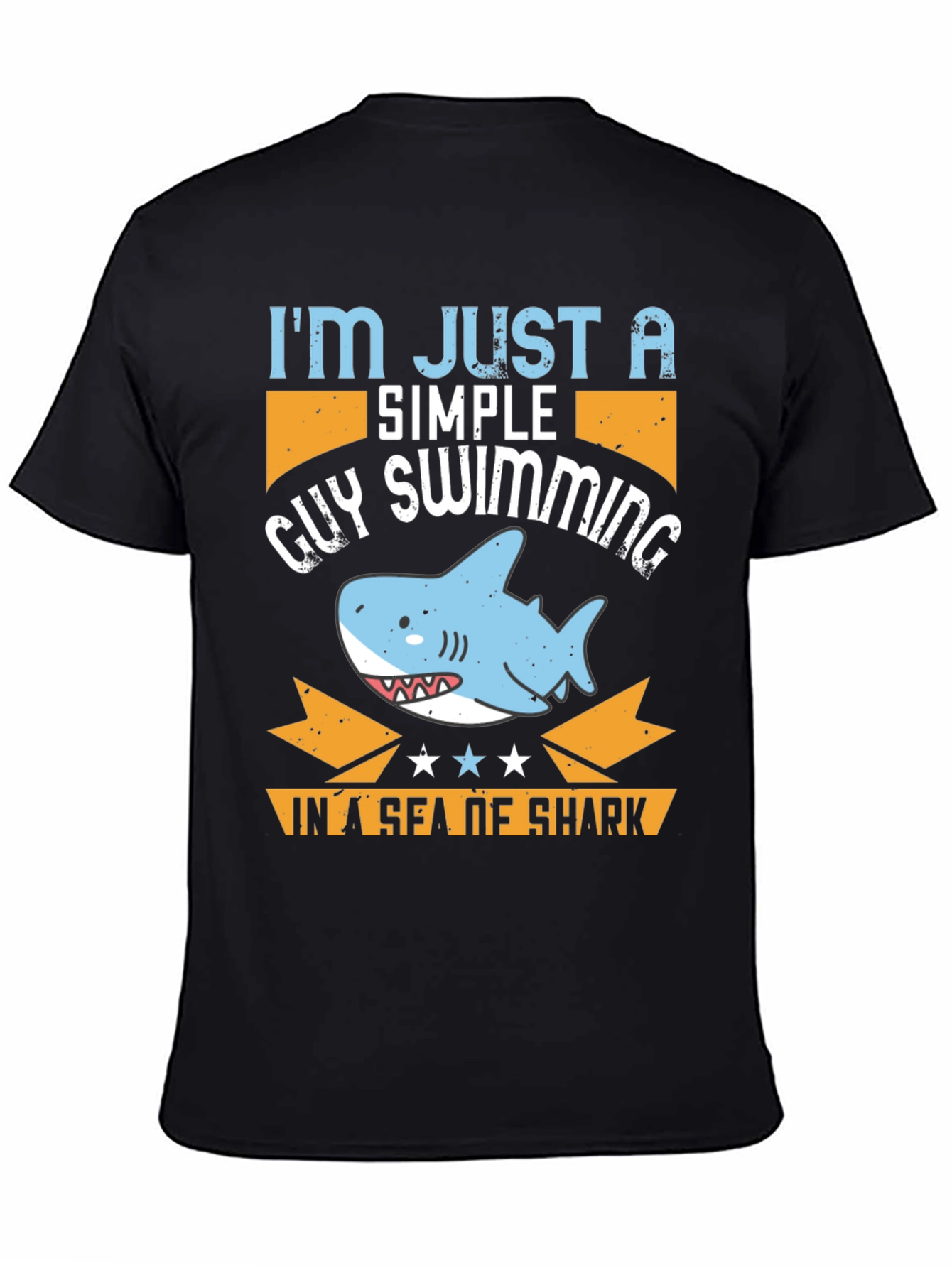 Black Simple Guy Swimming Shark T-Shirt view 4