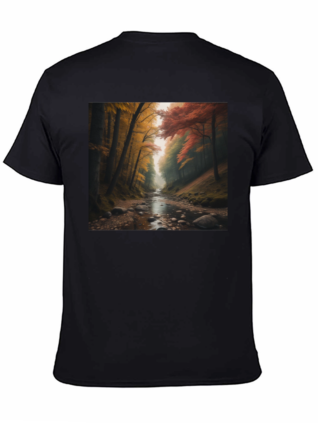 Black Autumn Forest River Graphic Tee view 4