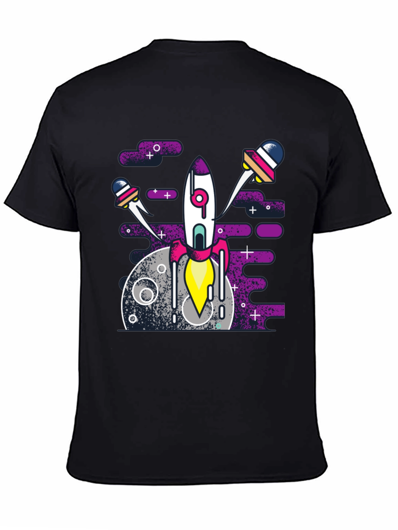 Black Space Rocket Graphic Tee - Black Cotton Blend Shirt view 4