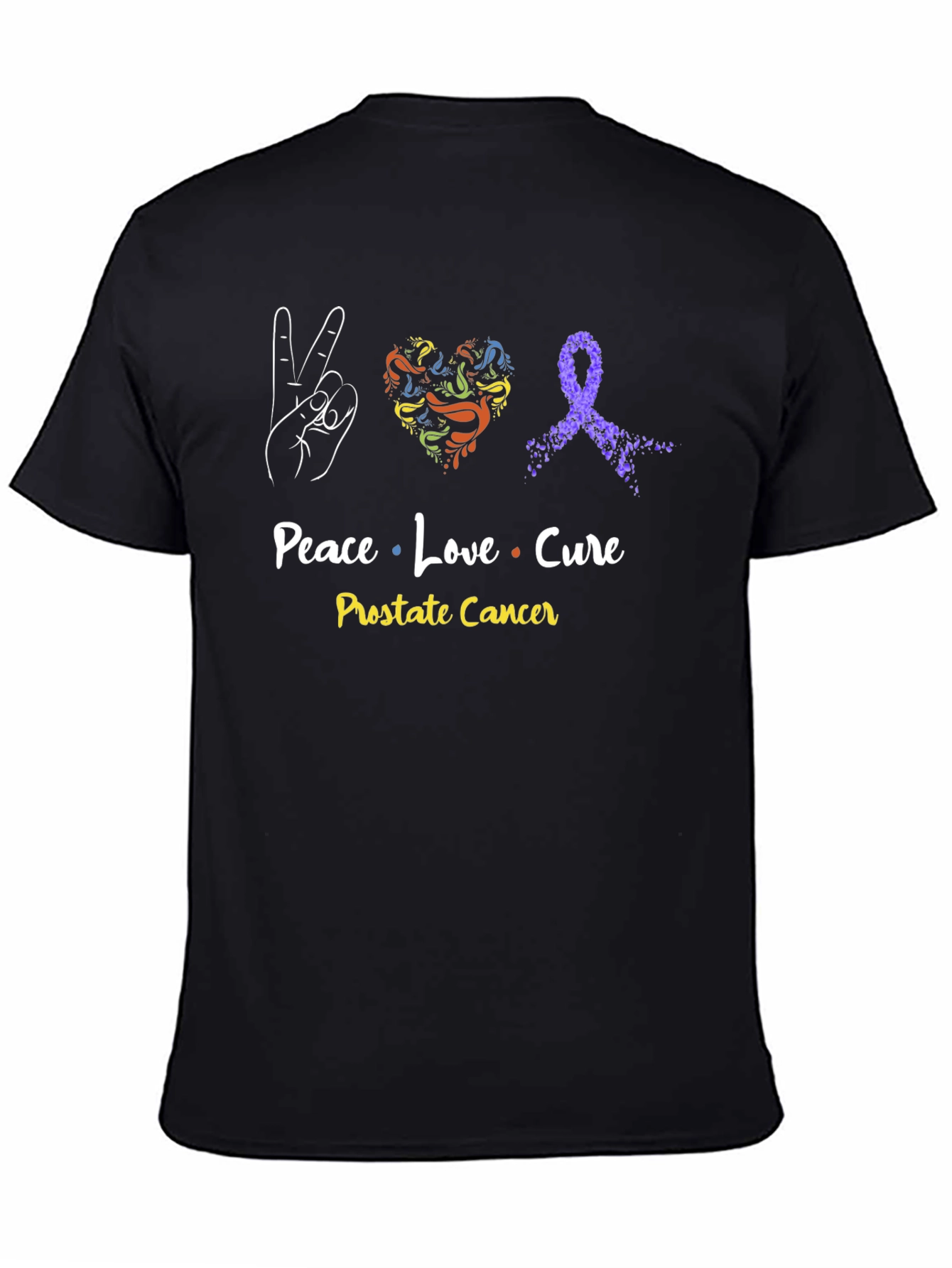 Black Peace Love Cure Prostate Cancer Awareness T-Shirt view 4