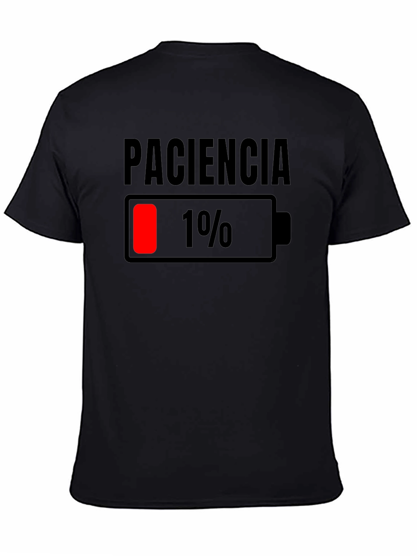 Black Paciencia Low Battery Graphic Tee - Funny Humor Shirt view 4