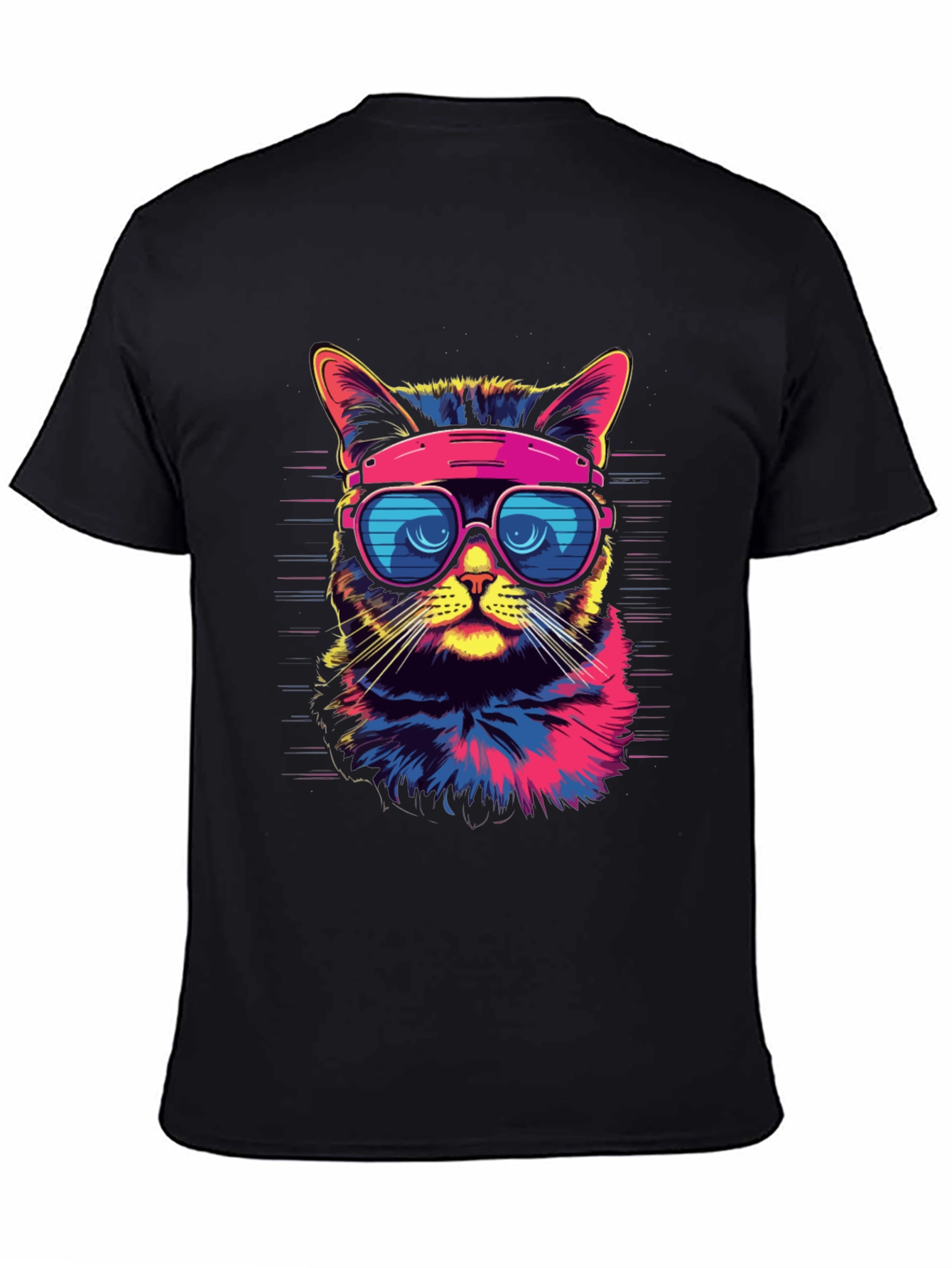 Black Cool Cat T-Shirt - Retro Sunglasses Graphic Tee view 4