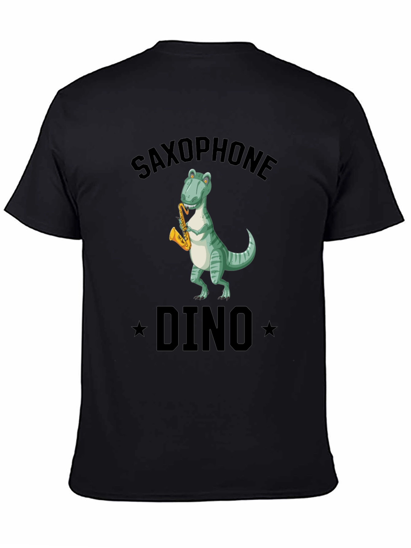 Black Saxophone Dino T-Shirt - Black Cotton Tee view 4