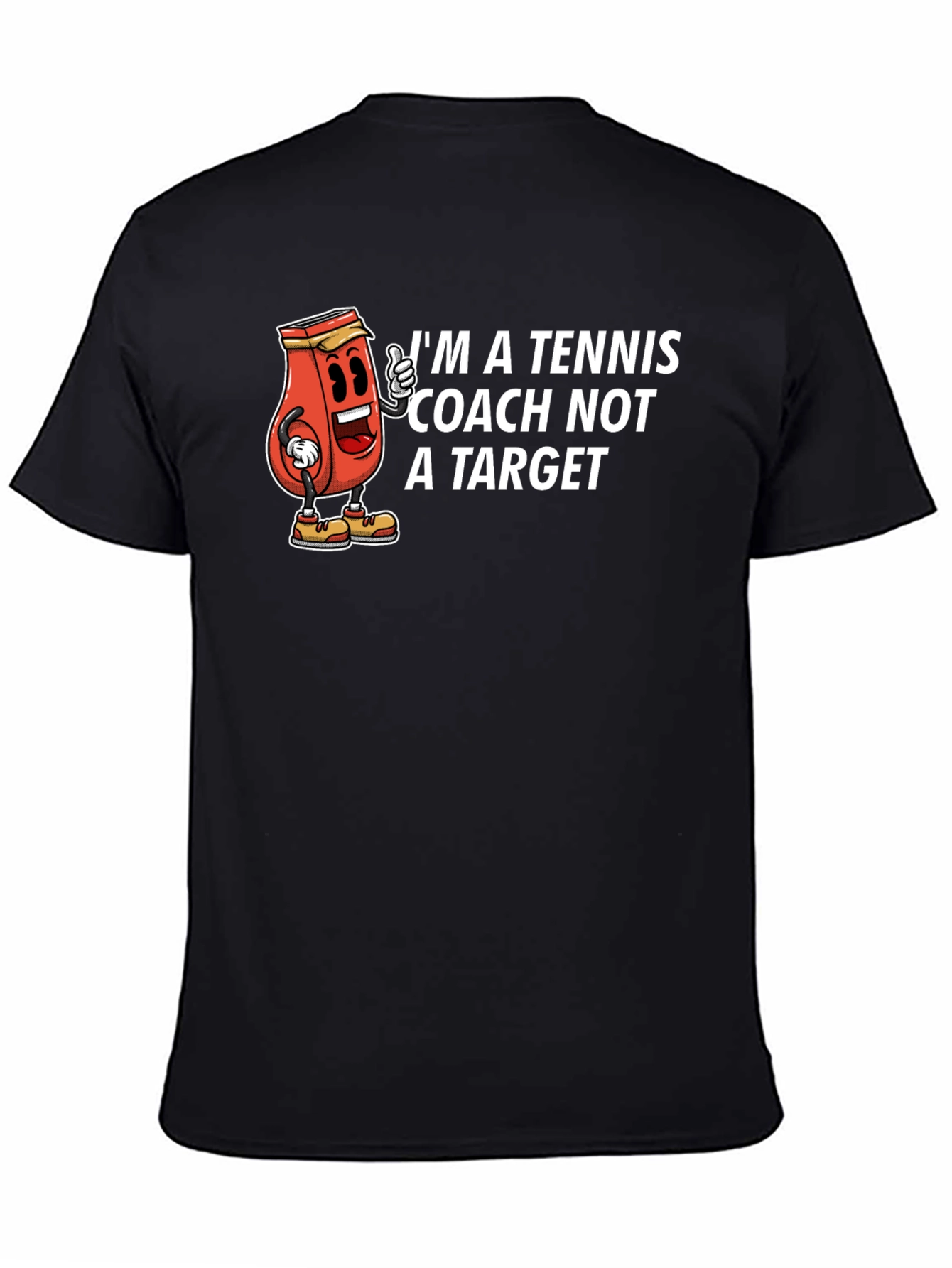 Black Tennis Coach Cartoon Graphic T-Shirt view 4