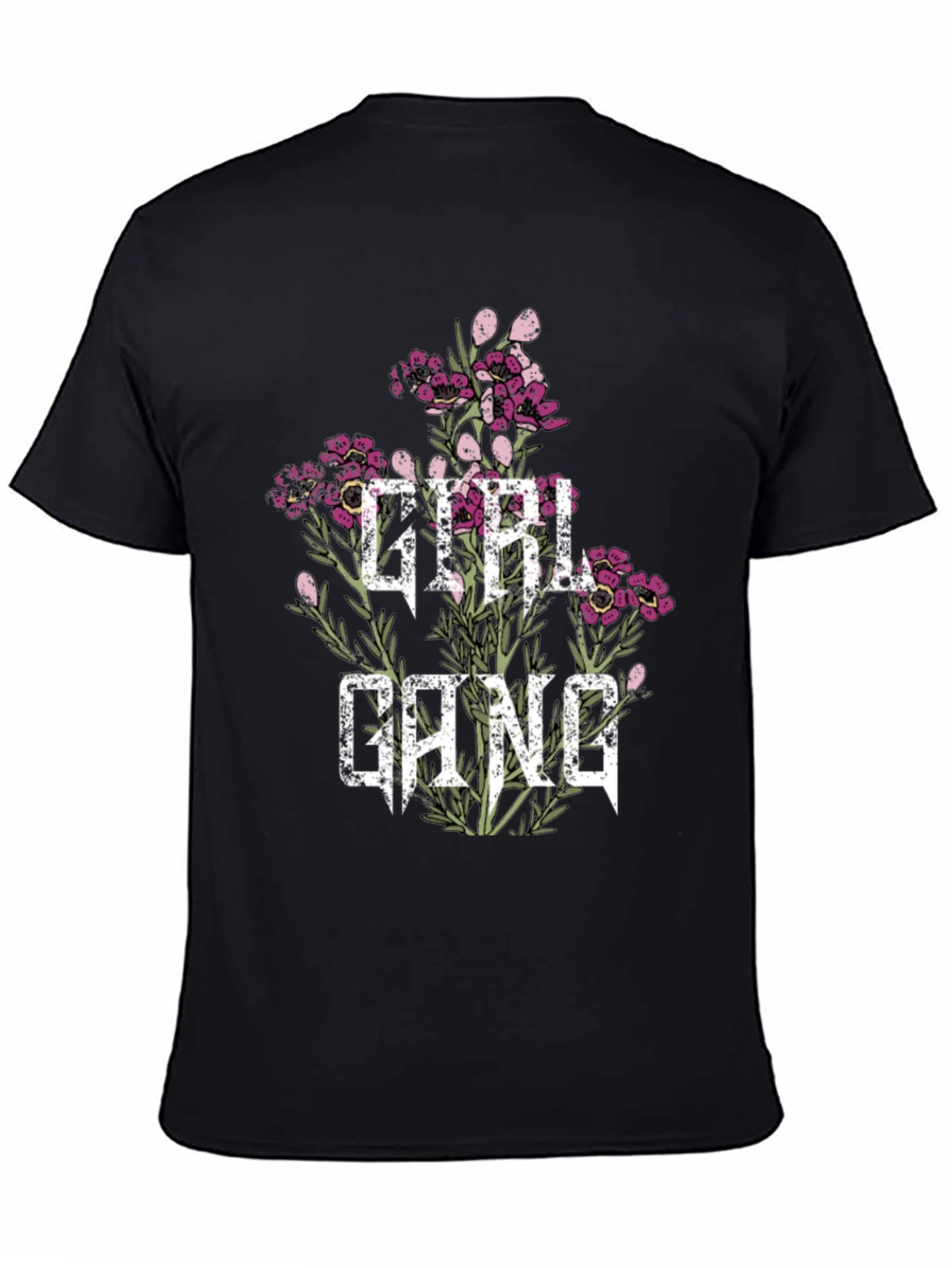 Black Girl Gang Floral Tee - Black Graphic T-Shirt view 4