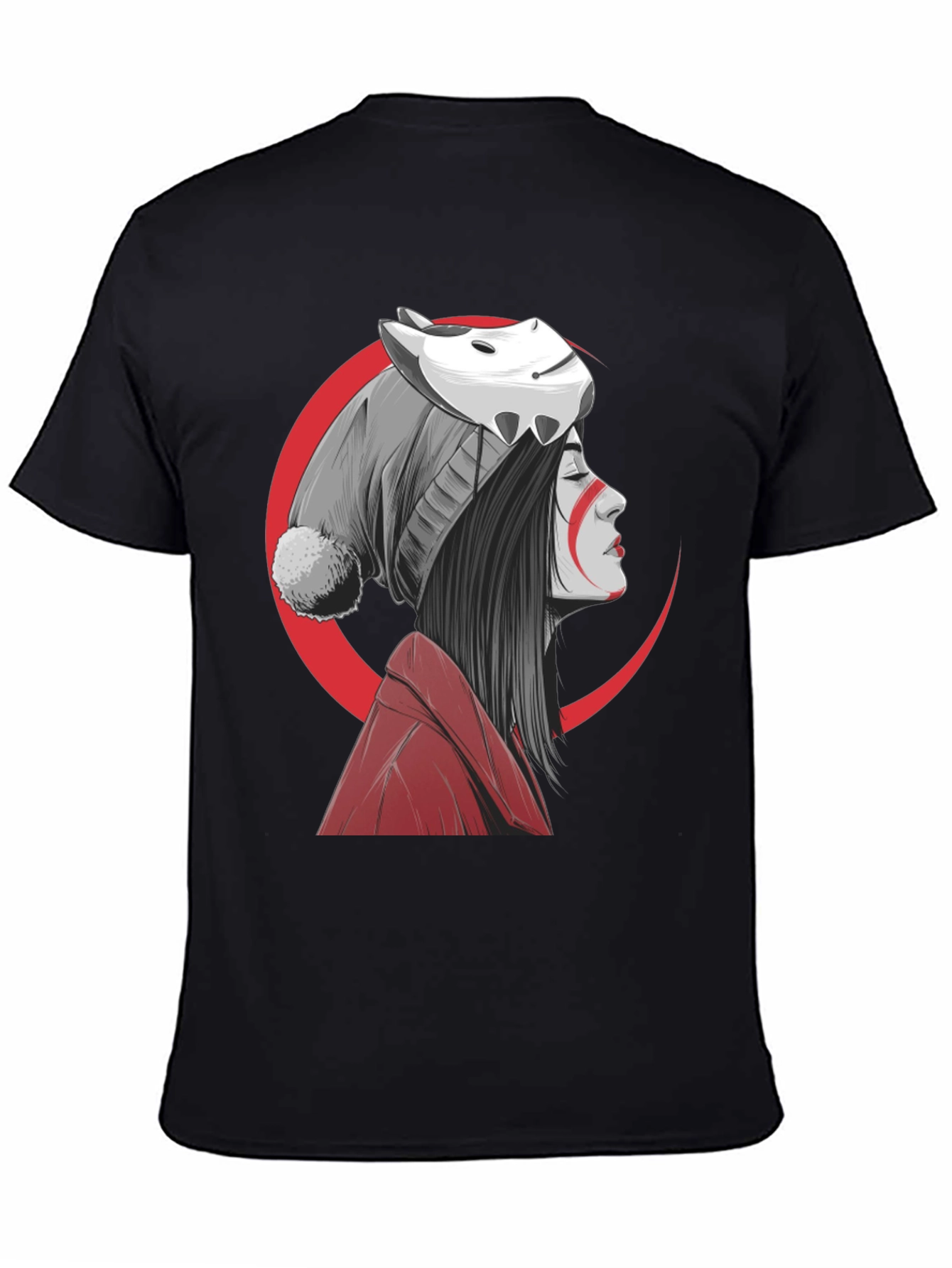 Black Anime Girl Mask Graphic Tee - Soft Cotton Blend Shirt view 4