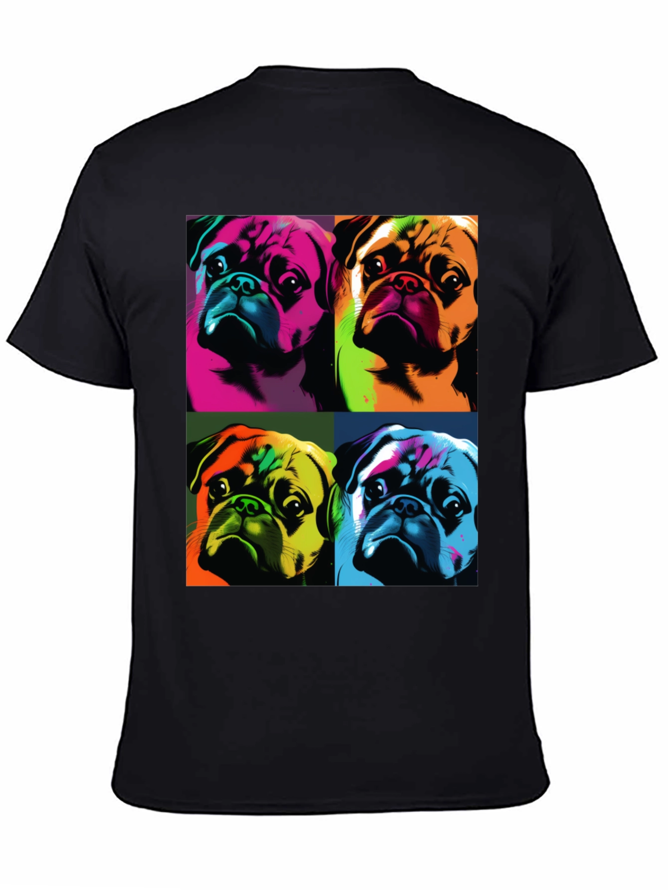 Black Pop Art Pug T-Shirt: Colorful Canine Graphic Tee view 4