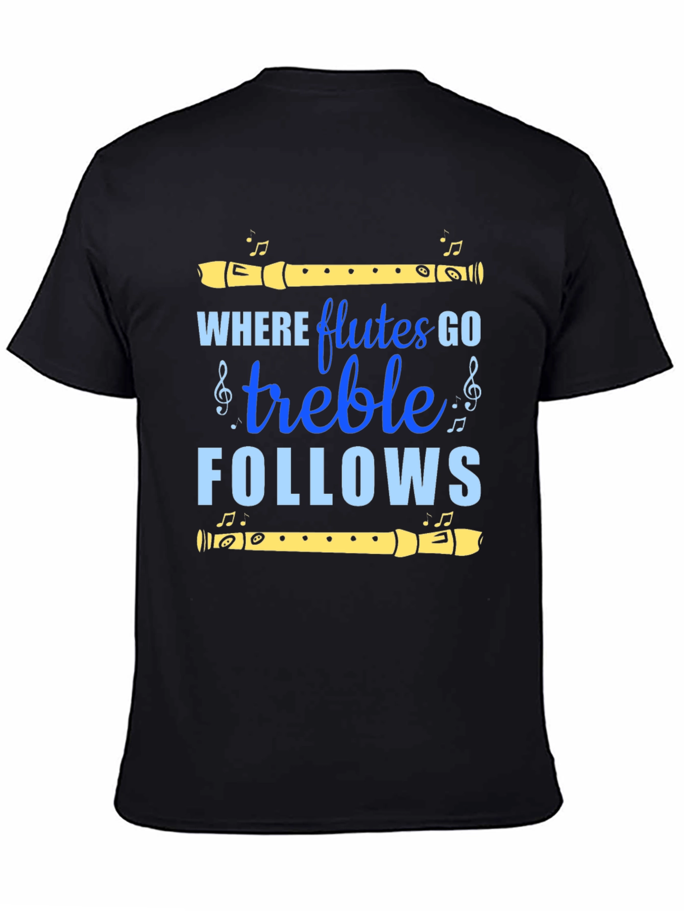 Black Flute Music T-Shirt - Treble Follows Tee view 4