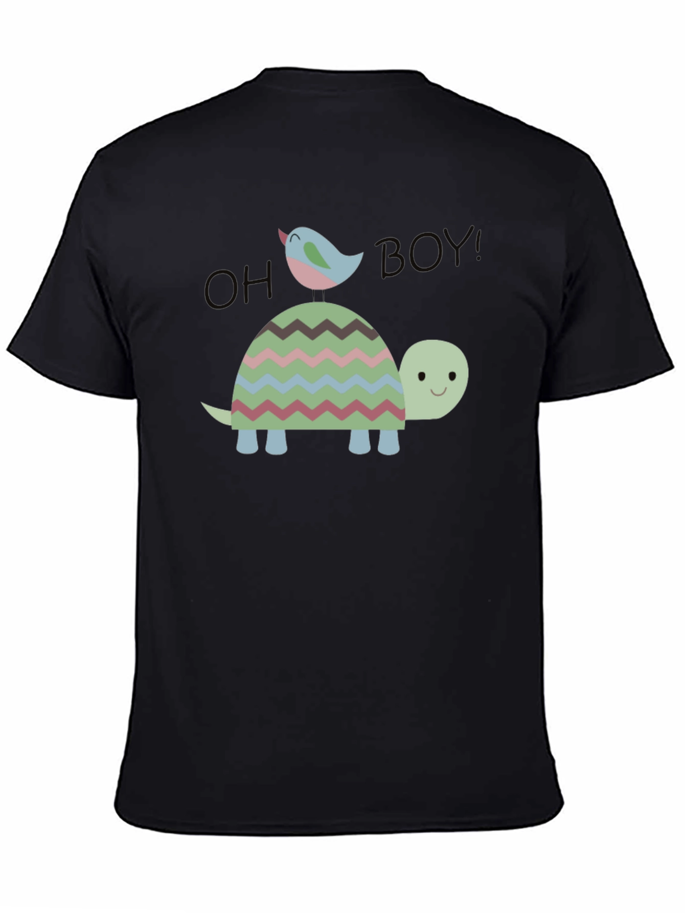 Black Whimsical Turtle & Bird Graphic Tee - Men's Black Cotton T-Shirt view 4