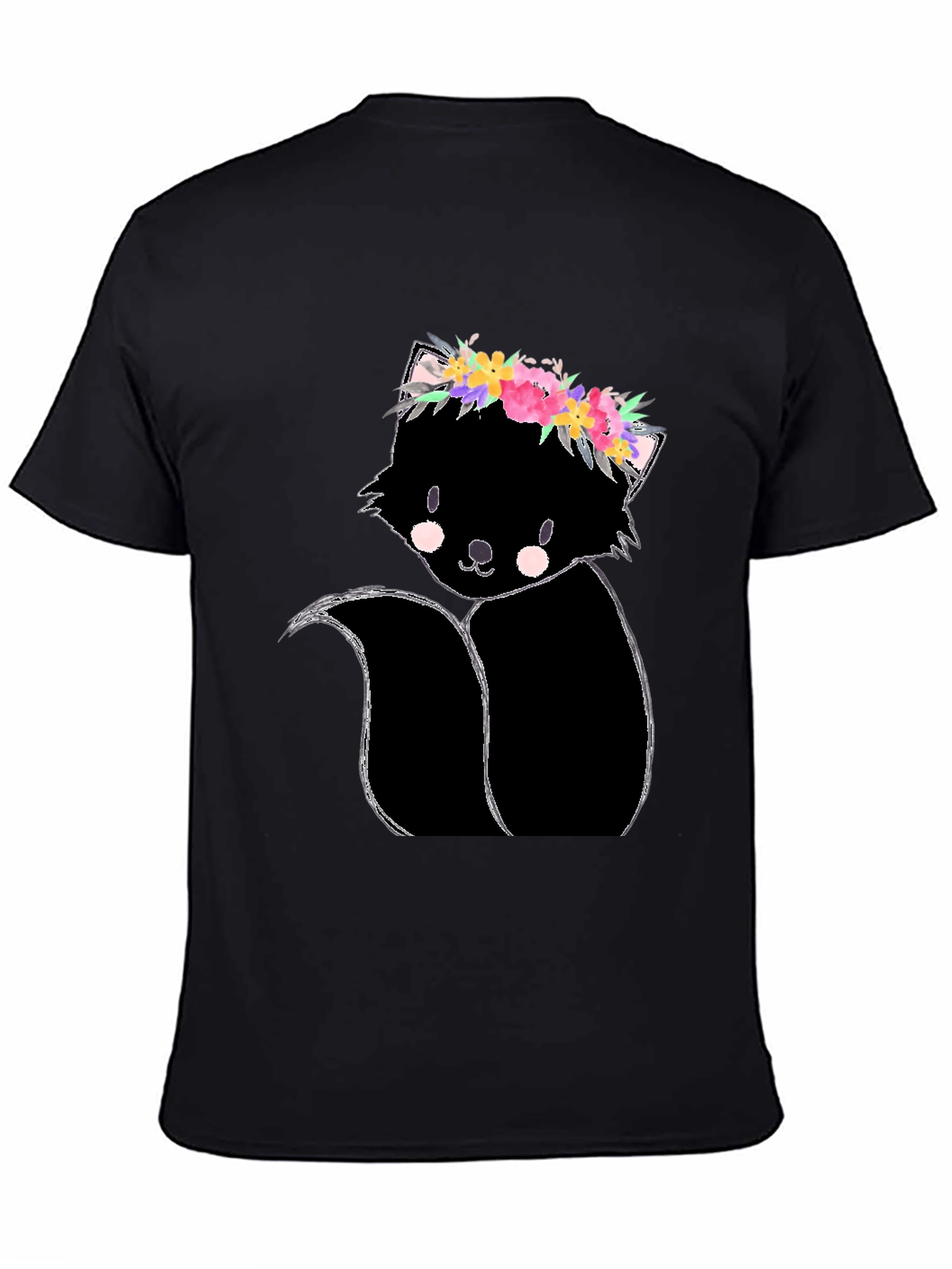Black Floral Skunk Graphic Tee - Unisex Black T-Shirt view 4