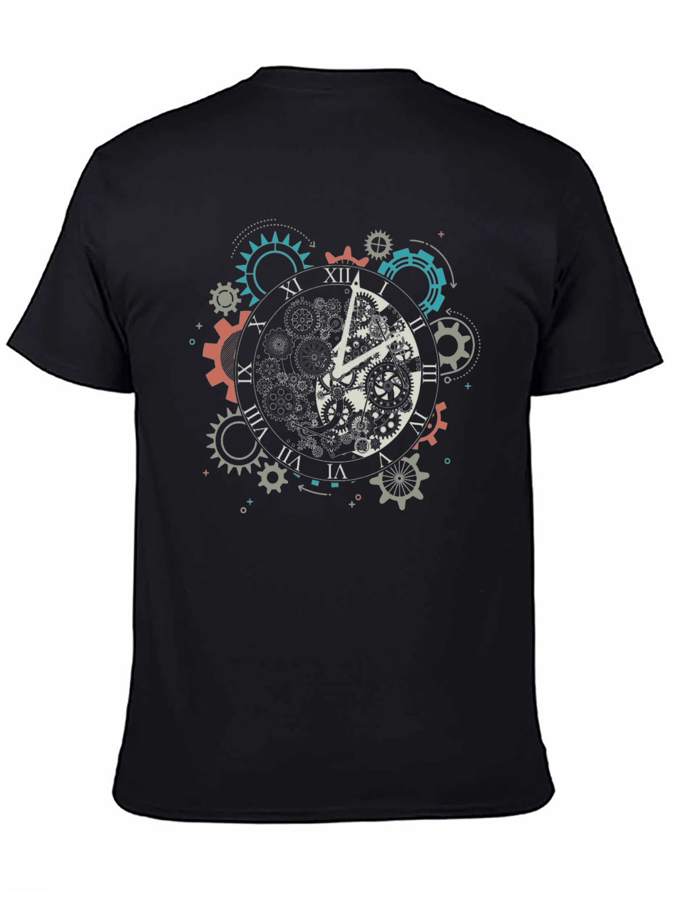 Black Steampunk Clockwork T-Shirt - Mechanical Time Tee view 4