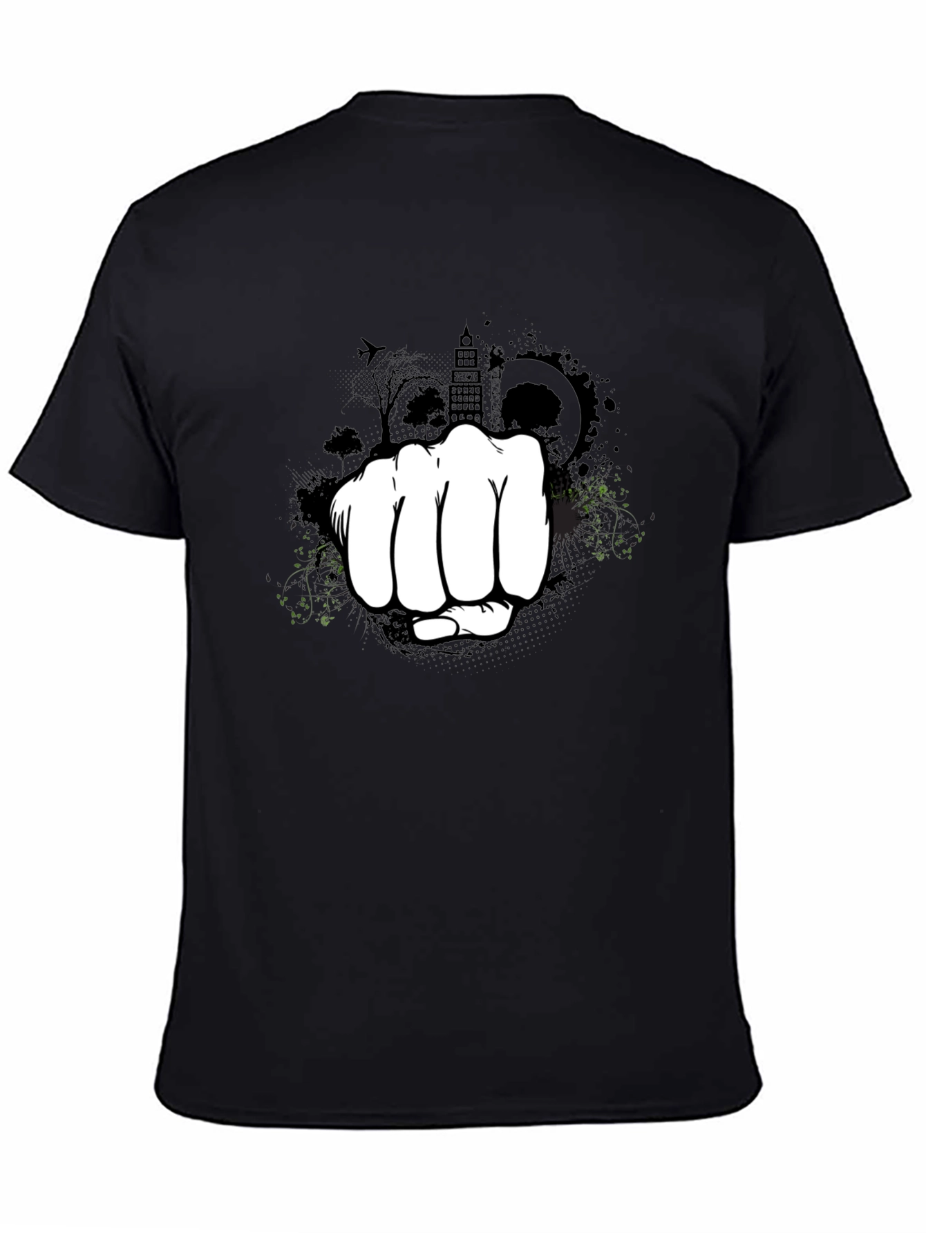 Black Urban Fist Graphic Tee - Black Cotton Blend Shirt view 4