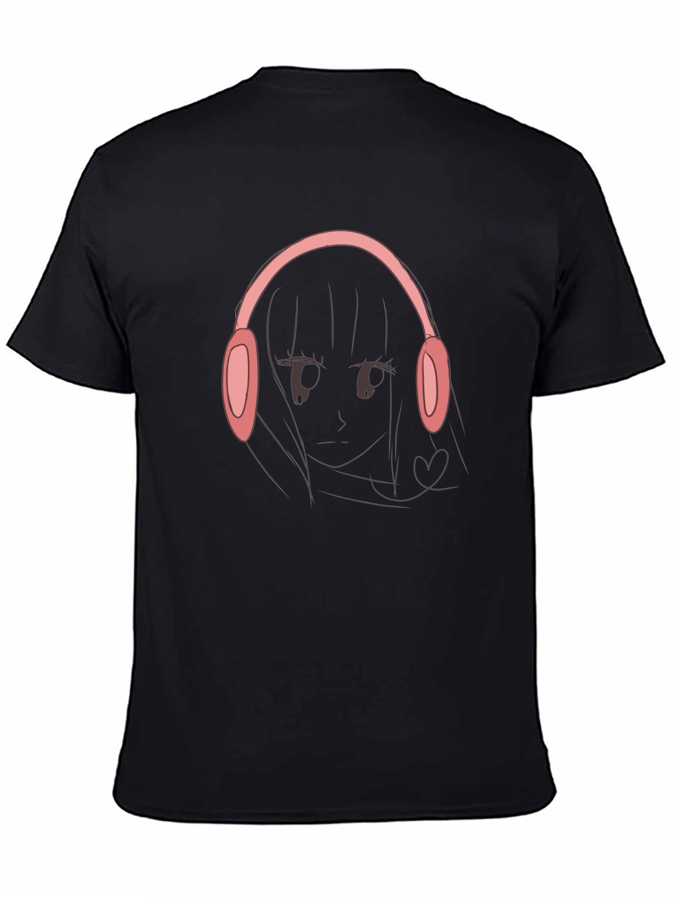 Black Anime Girl Headphones Graphic Black T-Shirt view 4