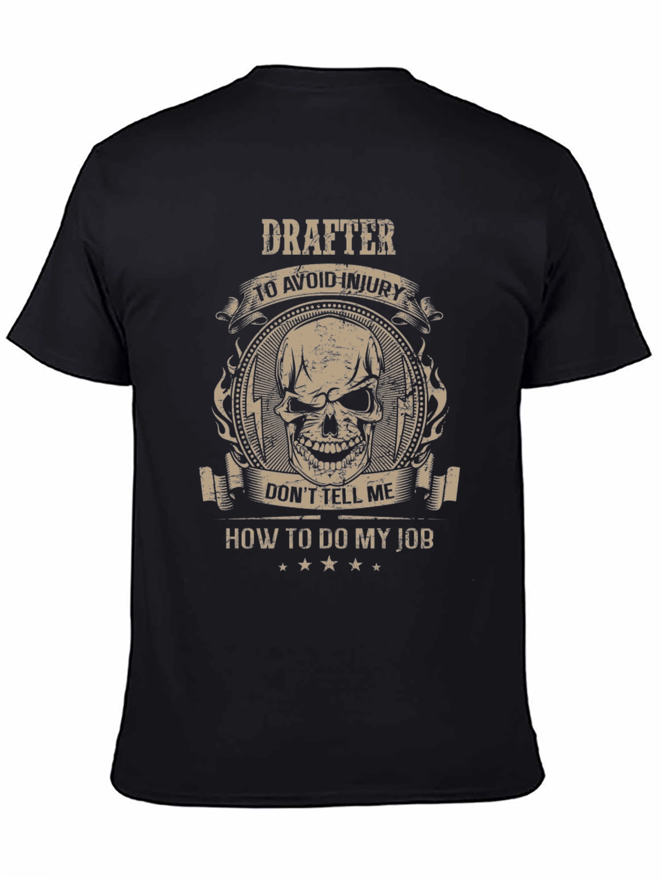 Black Drafter Skull Graphic T-Shirt - Avoid Injury, Do My Job view 4