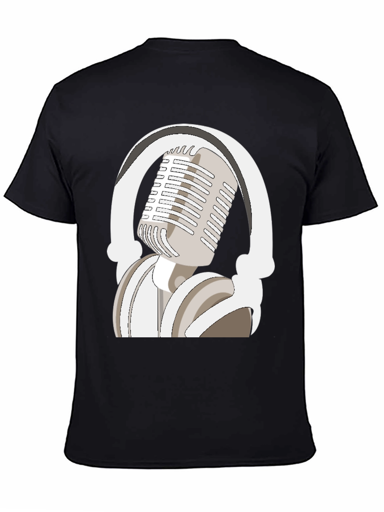 Black Microphone and Headphones Graphic Tee view 4