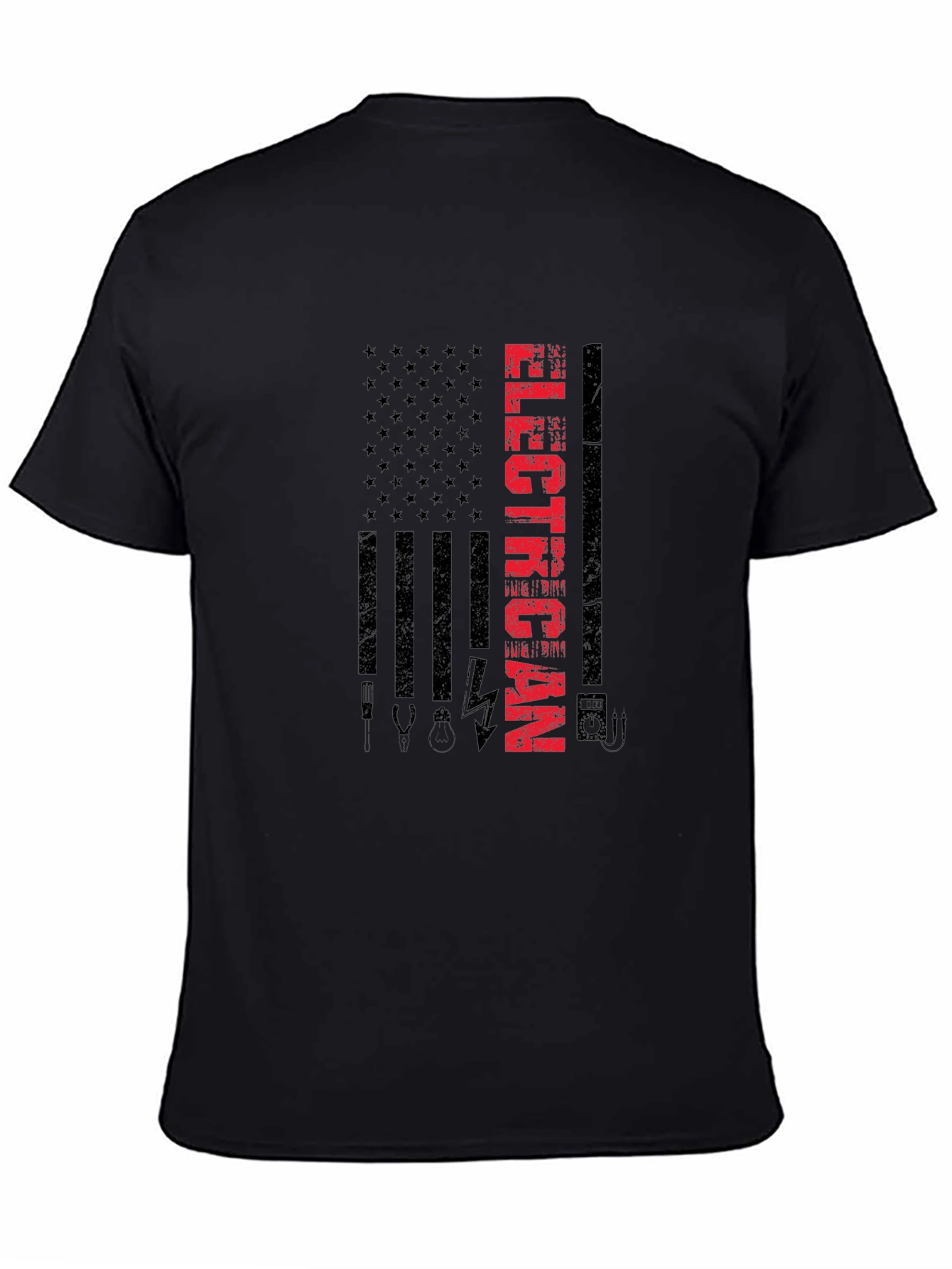 Black Electrician American Flag T-Shirt view 4