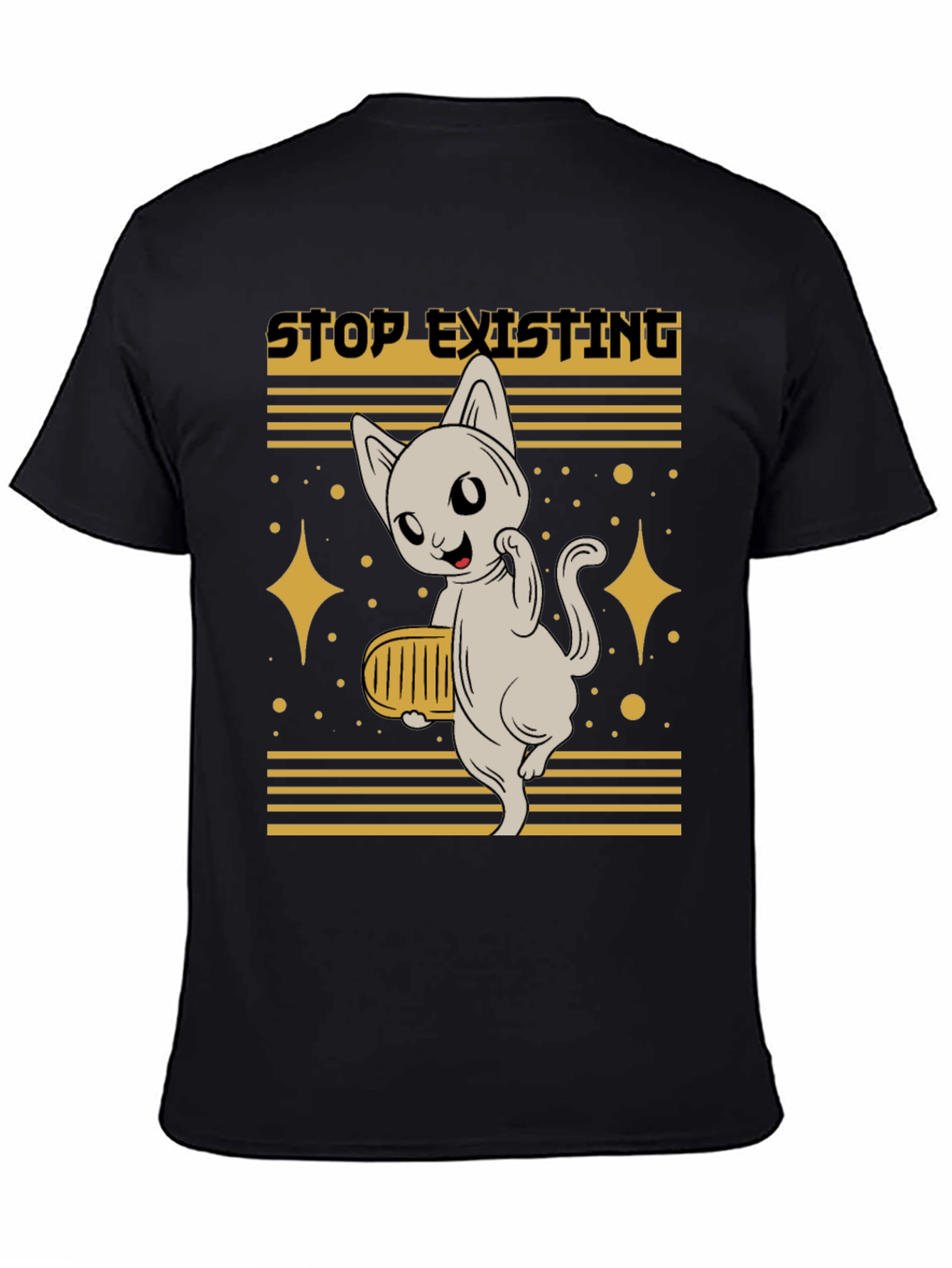 Black Stop Existing Cat Graphic Tee - Men's Black T-Shirt view 4