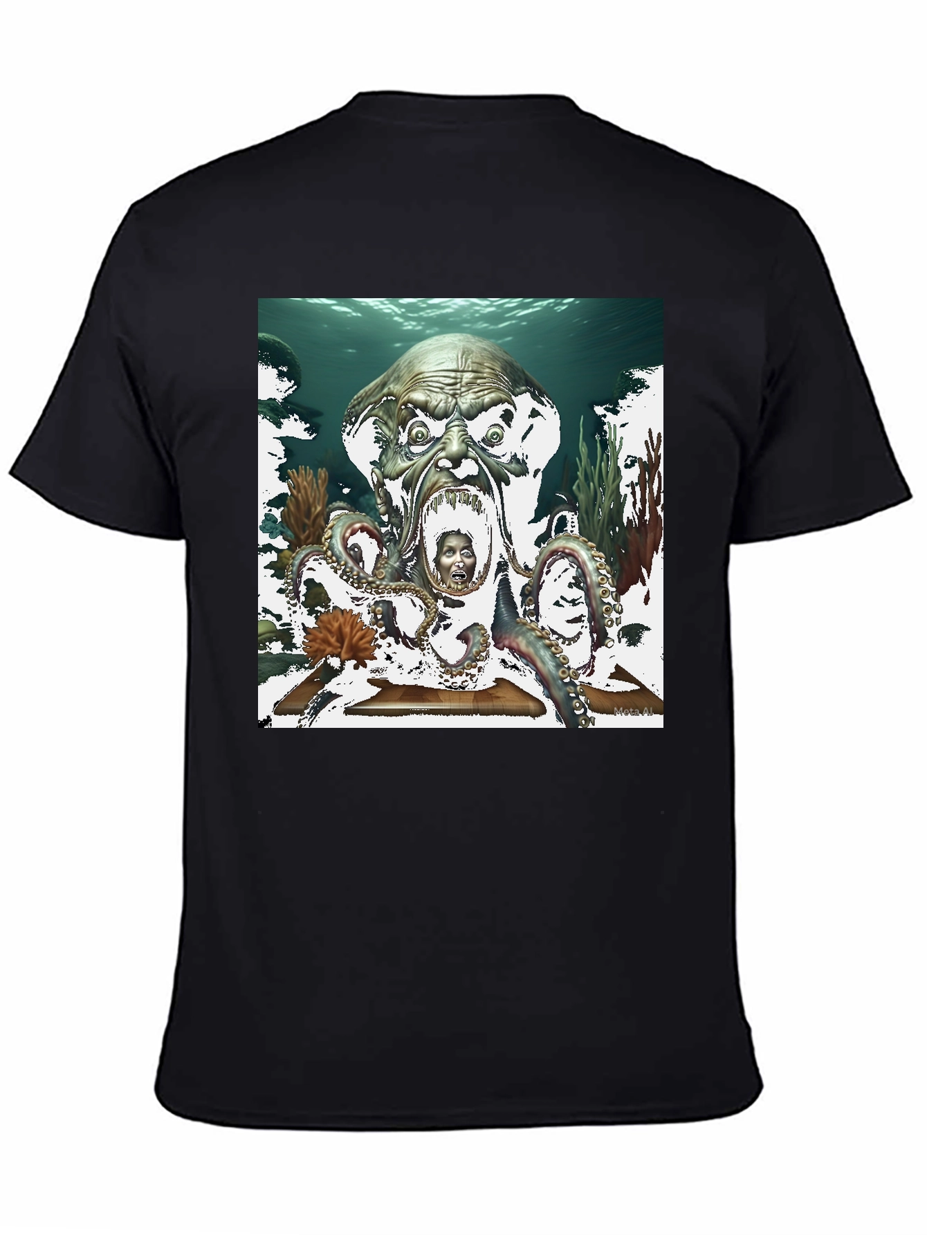 Black Octopus Monster Graphic Black T-Shirt view 4