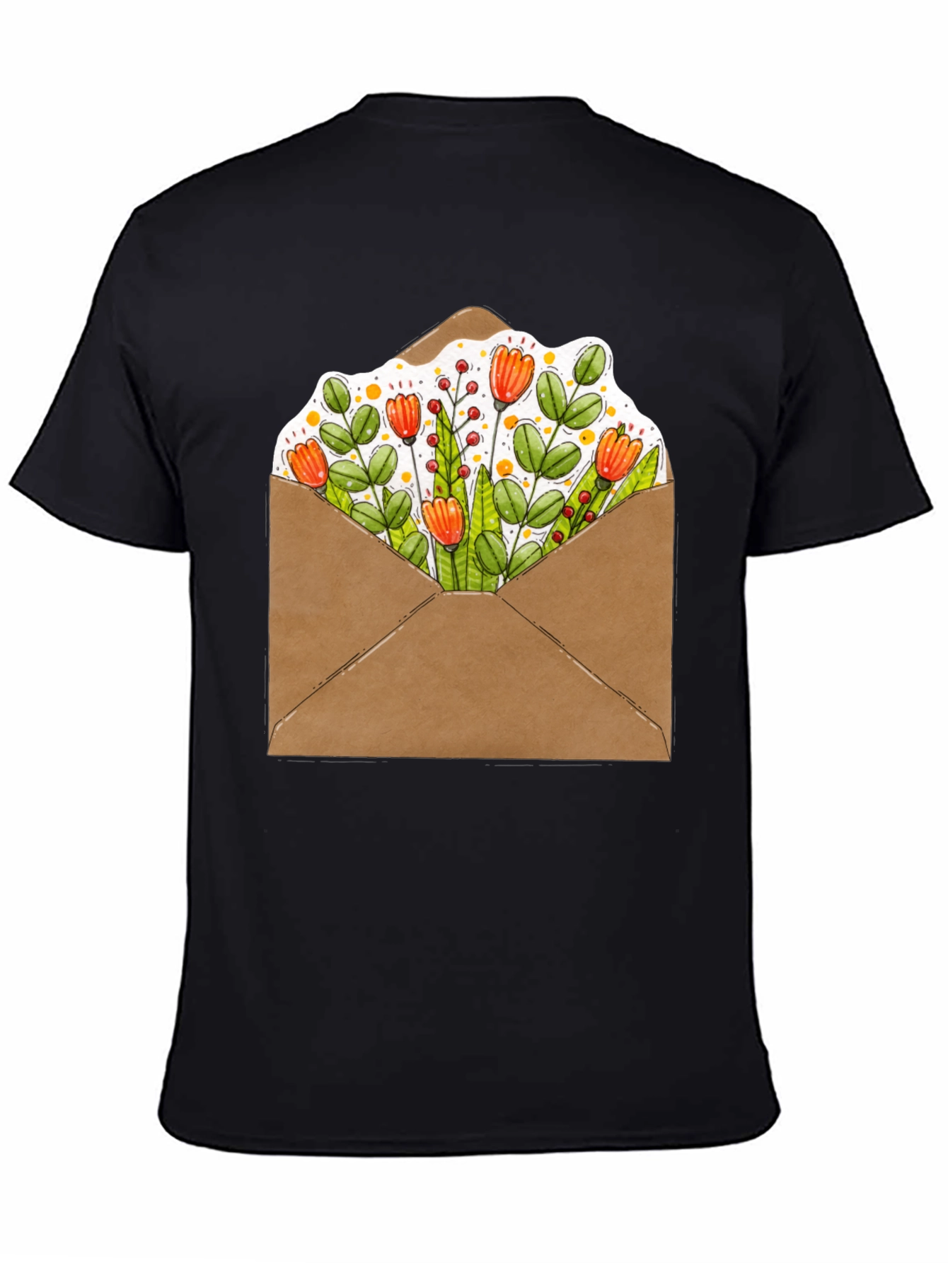 Black Floral Envelope Graphic Tee - Trendy Unisex T-Shirt view 4