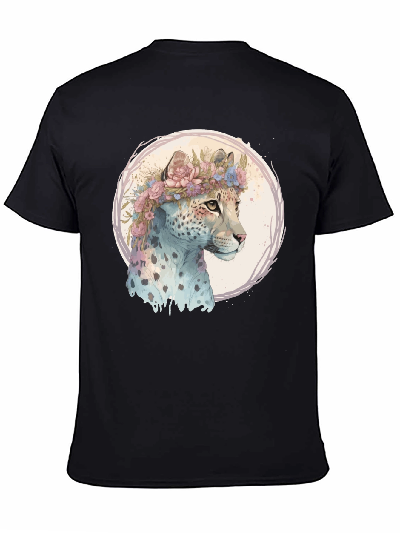 Black Floral Leopard Graphic Tee - Artistic Style view 4