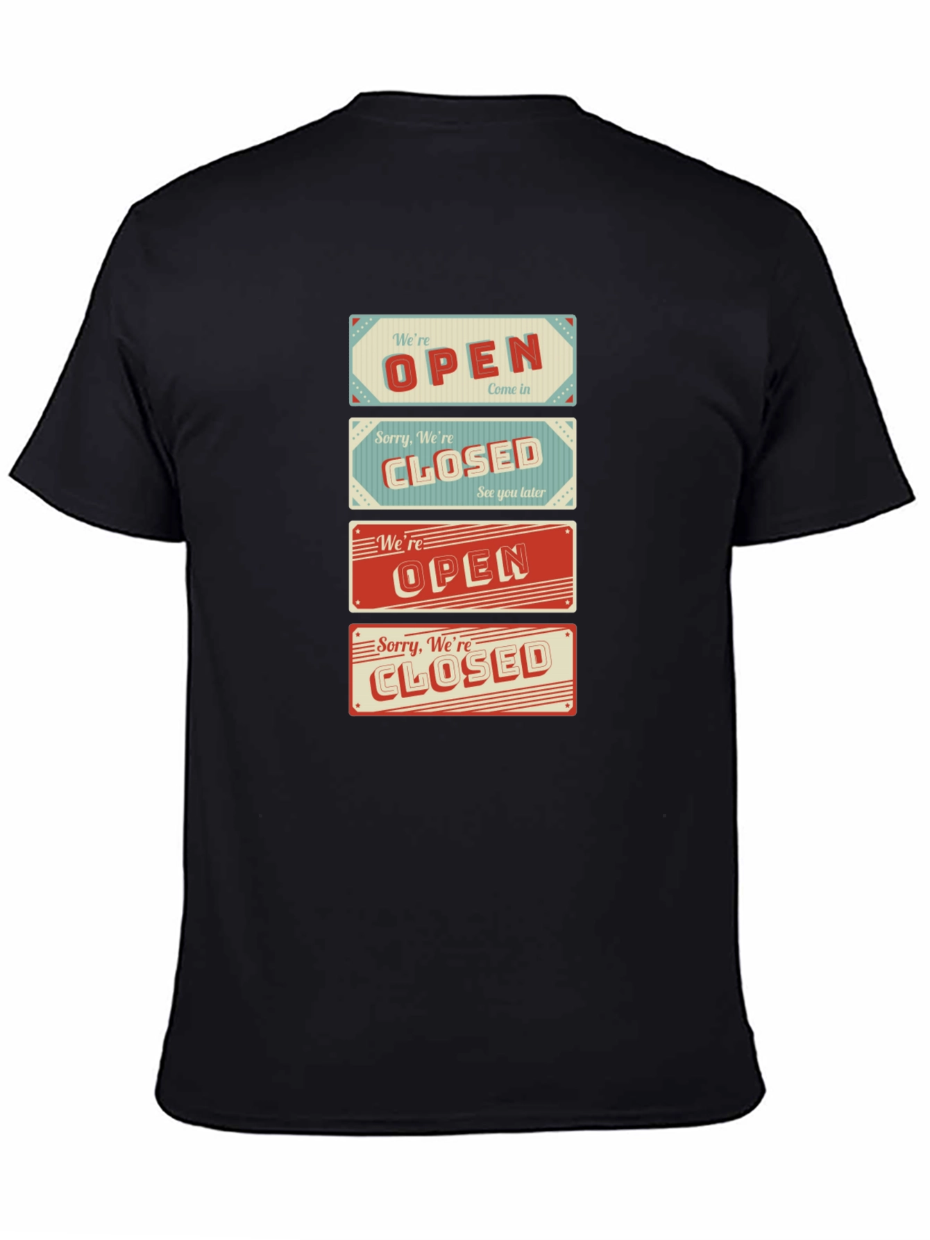 Black Open/Closed Sign T-Shirt - Novelty Graphic Tee view 4