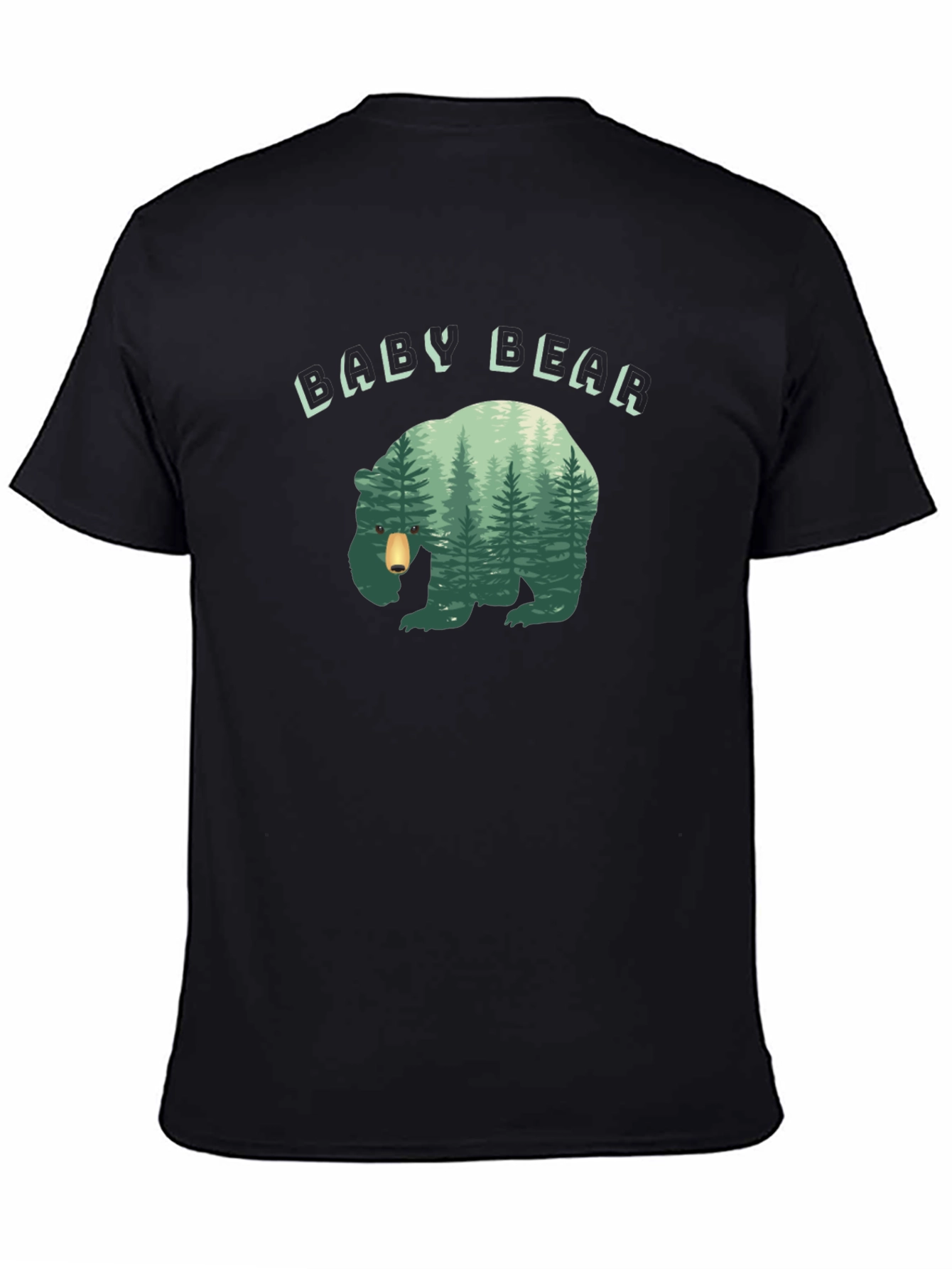 Black Baby Bear Forest Graphic Black T-Shirt view 4