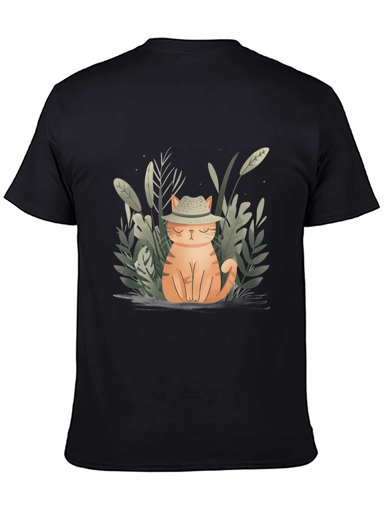 Black Cute Cat in Hat Graphic Tee - Unisex Black T-Shirt view 4
