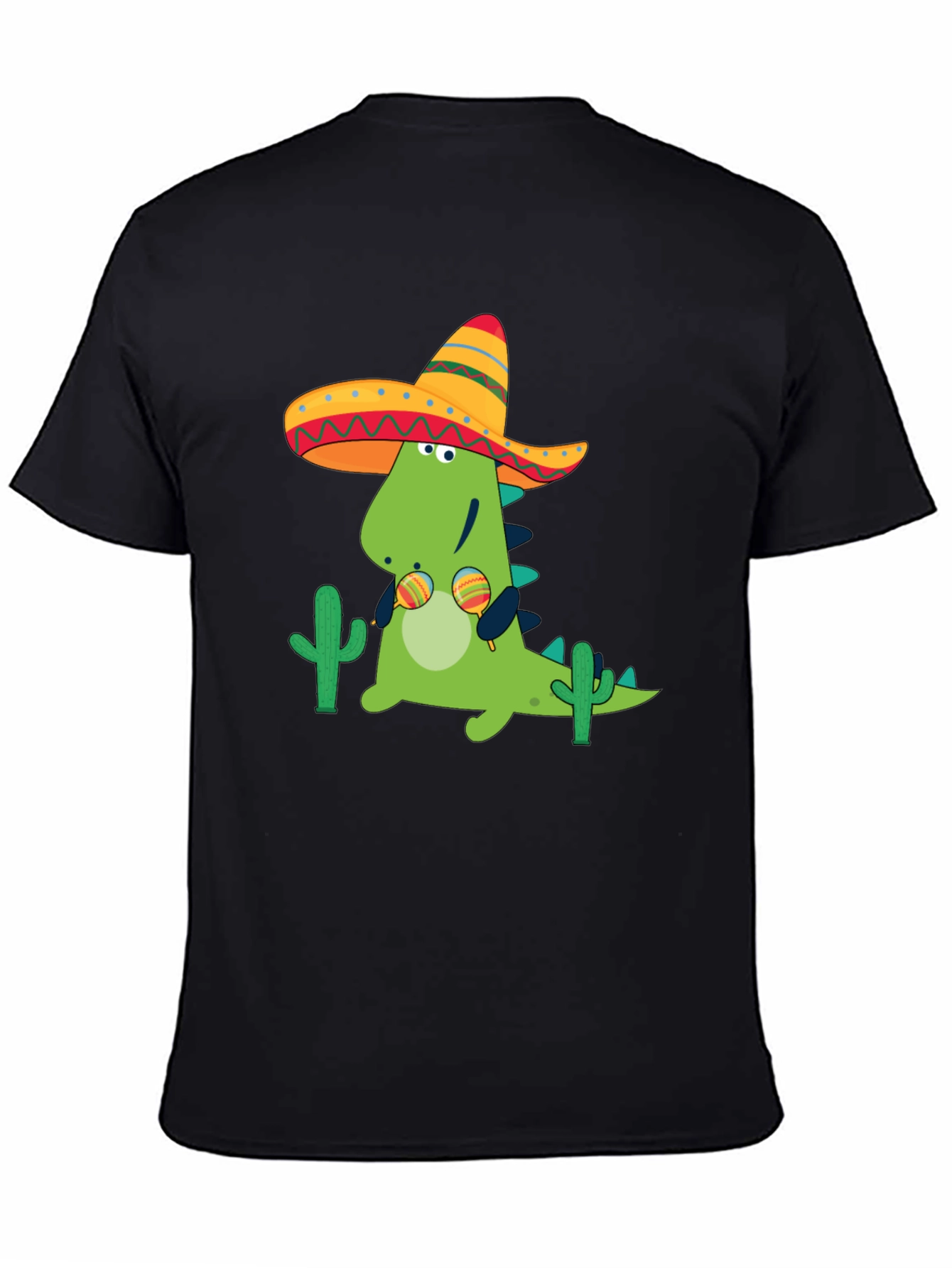 Black Dino Fiesta Black T-Shirt - Maracas & Sombrero view 4