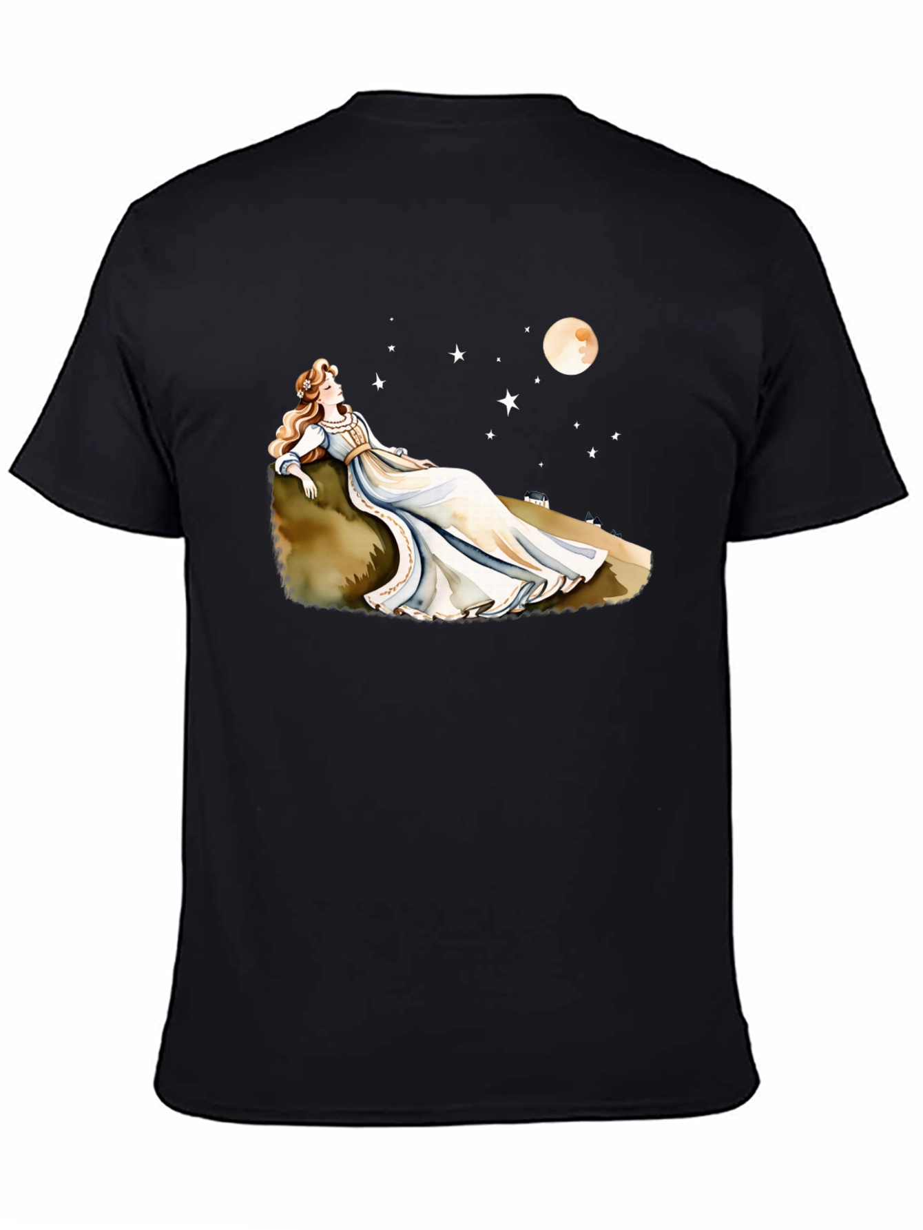 Black Dreamy Night T-Shirt - Woman, Moon & Stars view 4