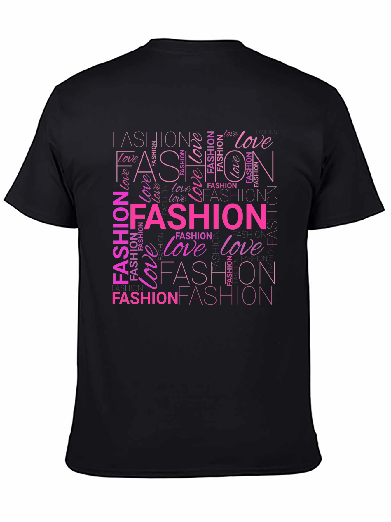 Fashion & Love Pink Word Art Print Black T-Shirt - 4