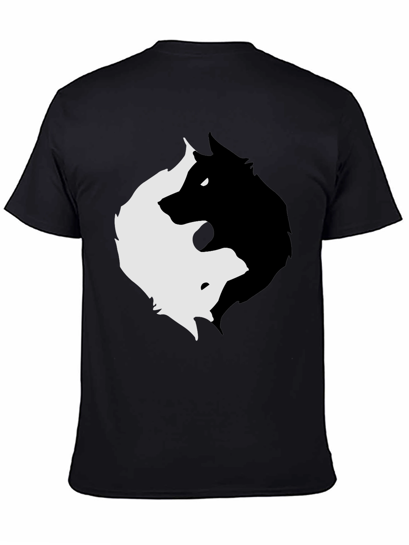 Black Yin Yang Wolves Graphic Tee - Black view 4