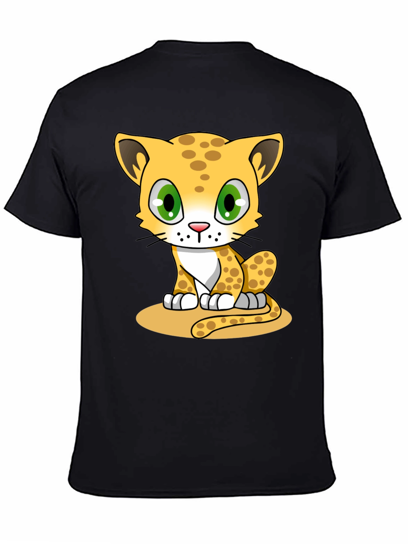 Black Cute Cartoon Leopard Black T-Shirt view 4